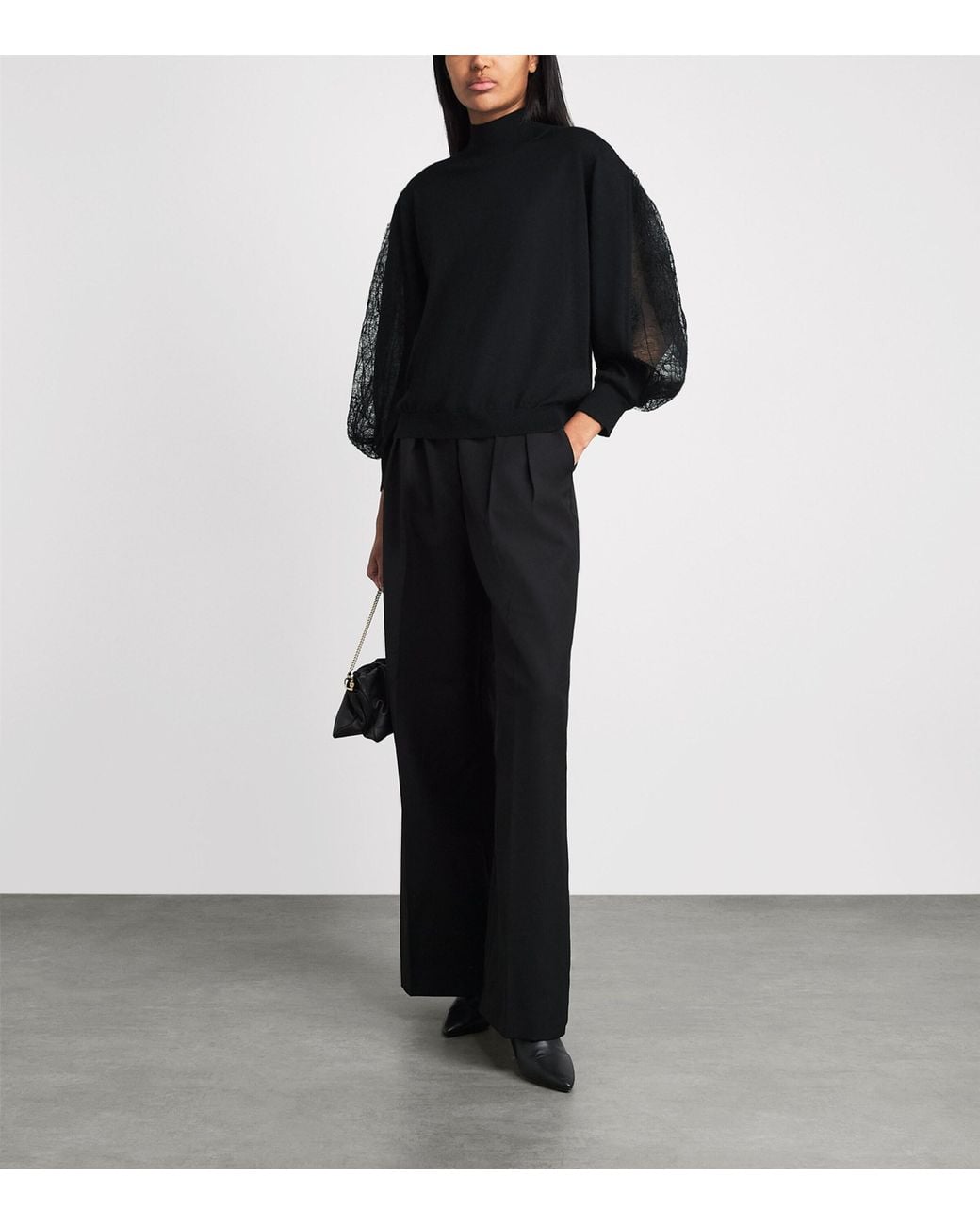 Fabiana Filippi Blue Cashmere-Silk Lace-Trim Sweater