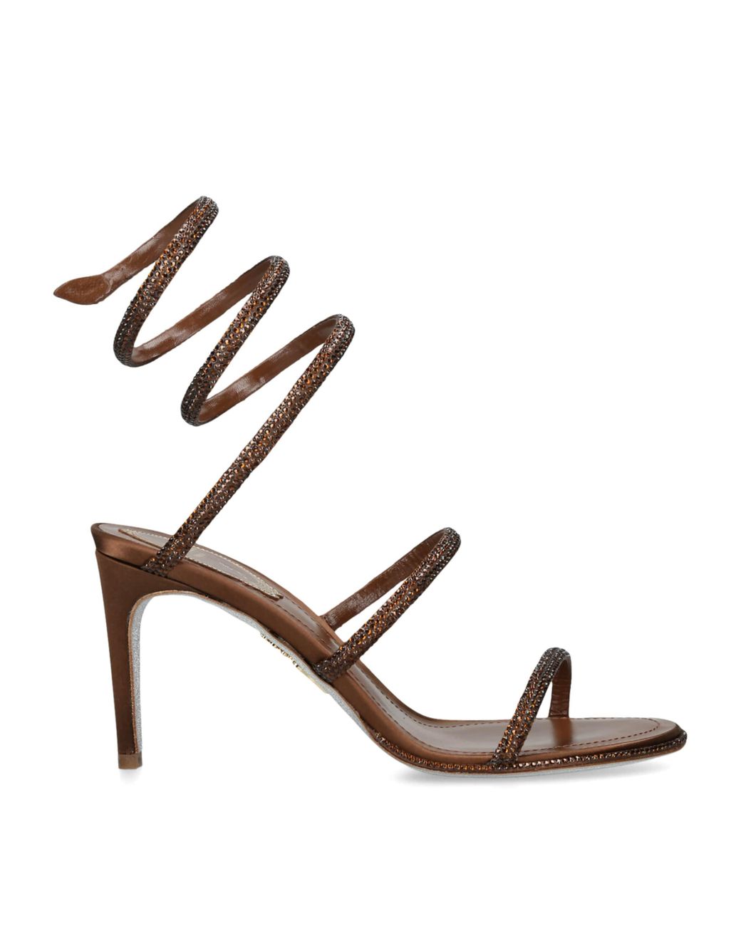 Rene Caovilla Brown Satin Embellished Cleo Sandals 80
