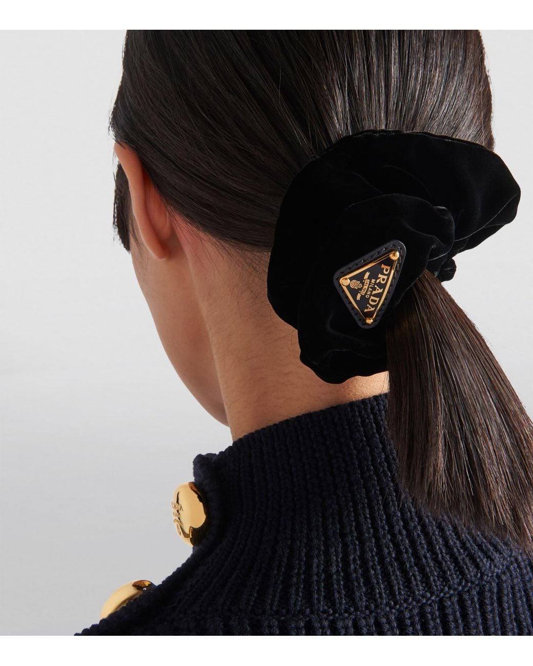 Prada Black Cotton-Velvet Logo Scrunchie