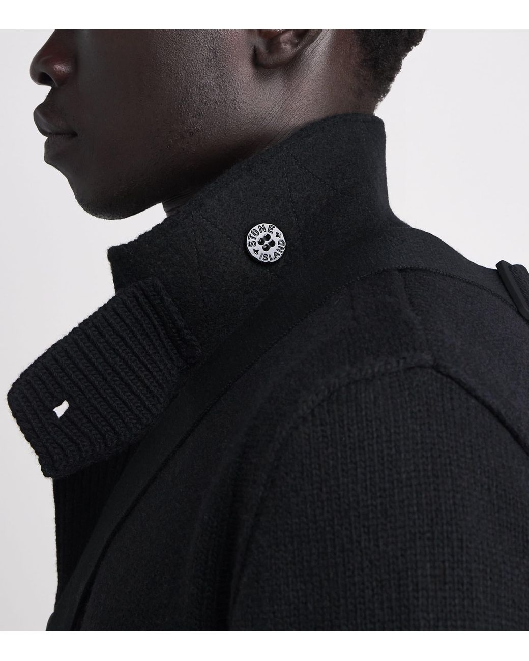Stone Island Blue Lambswool Stand-Collar Cardigan for men