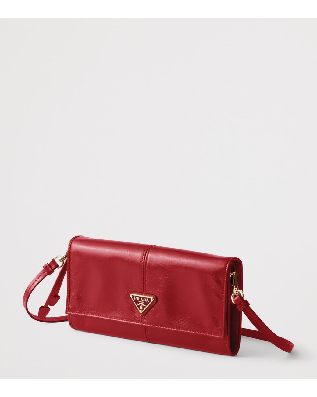 Prada Red Leather Wallet With Shoulder Strap