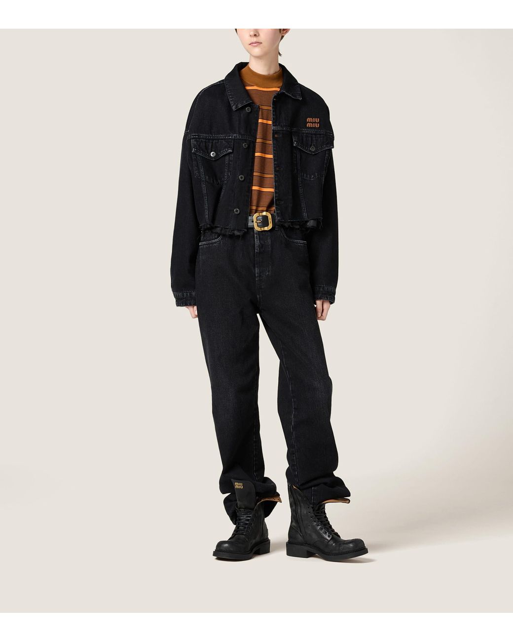 Miu Miu Black Raw-Hem Denim Jacket