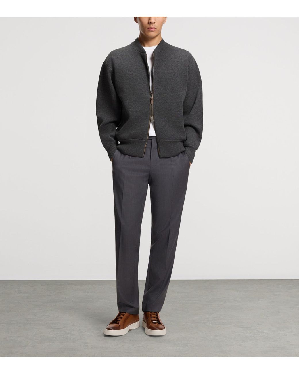 Boss Gray Wool-Blend Bomber Jacket for men