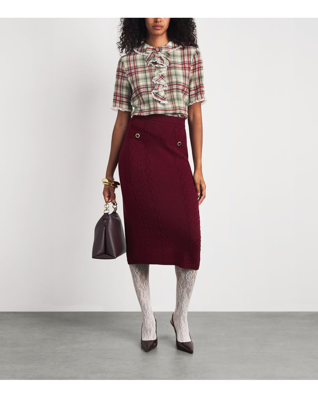 Alessandra Rich Multicolor Silk Tartan Jabot Blouse