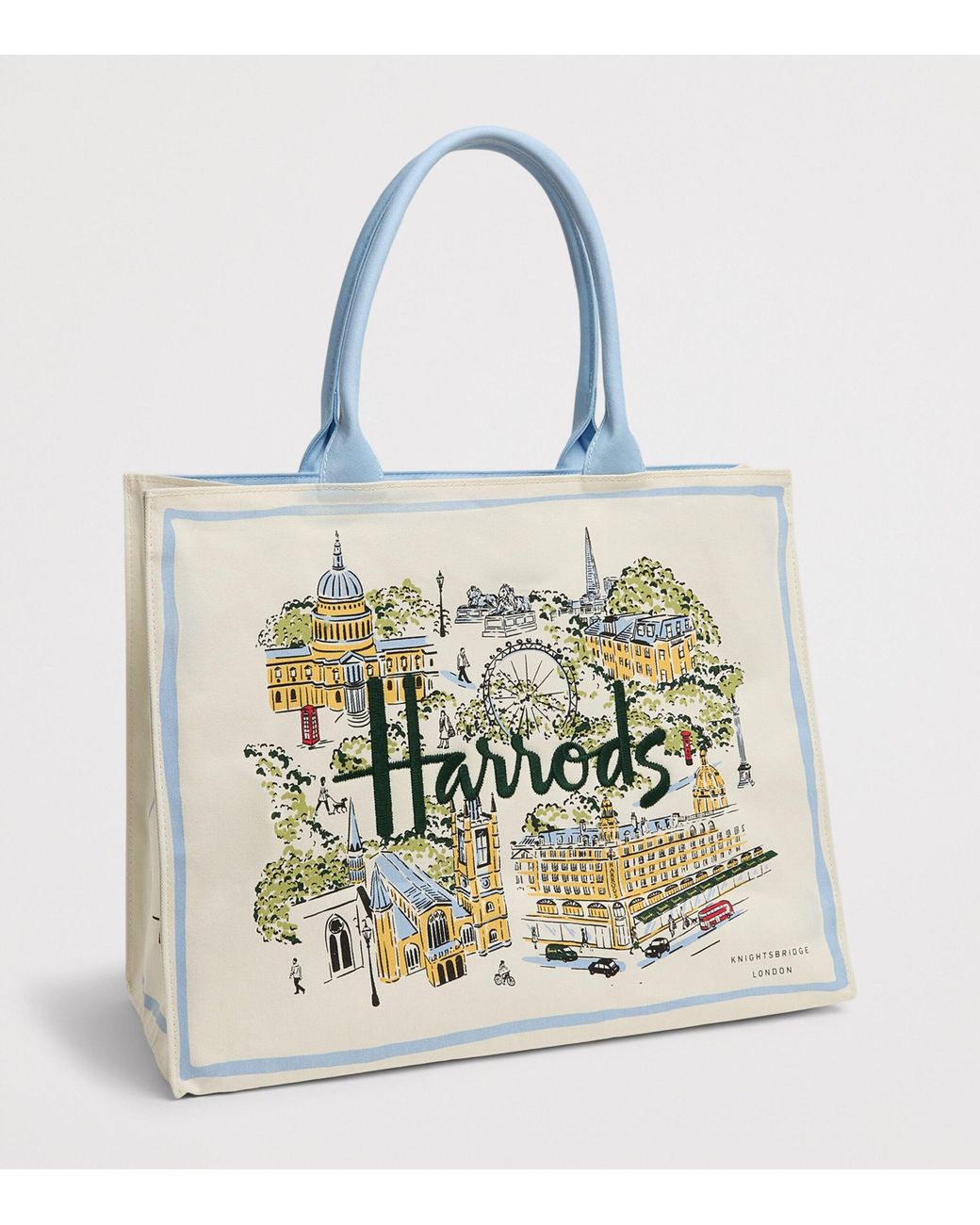 Harrods White Canvas City Stories Tote Bag