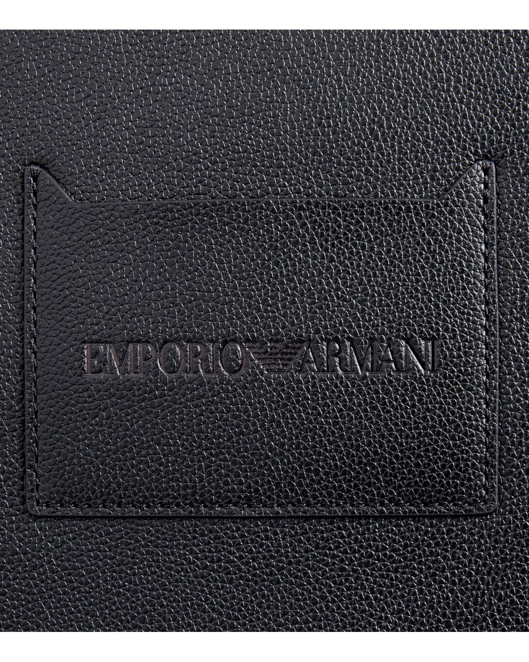 Emporio Armani Black Leather Logo Portfolio Pouch for men
