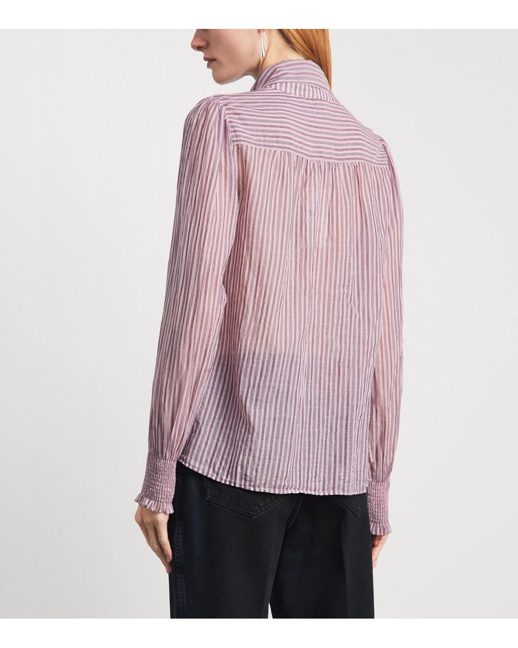 ME+EM Pink Cotton Stripe Tie-Neck Blouse