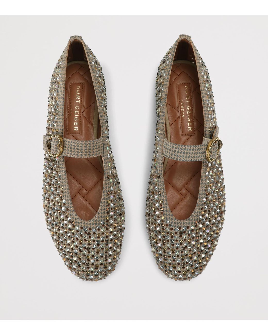 Kurt Geiger Natural Suede Embellished Mayfair Ballet Flats