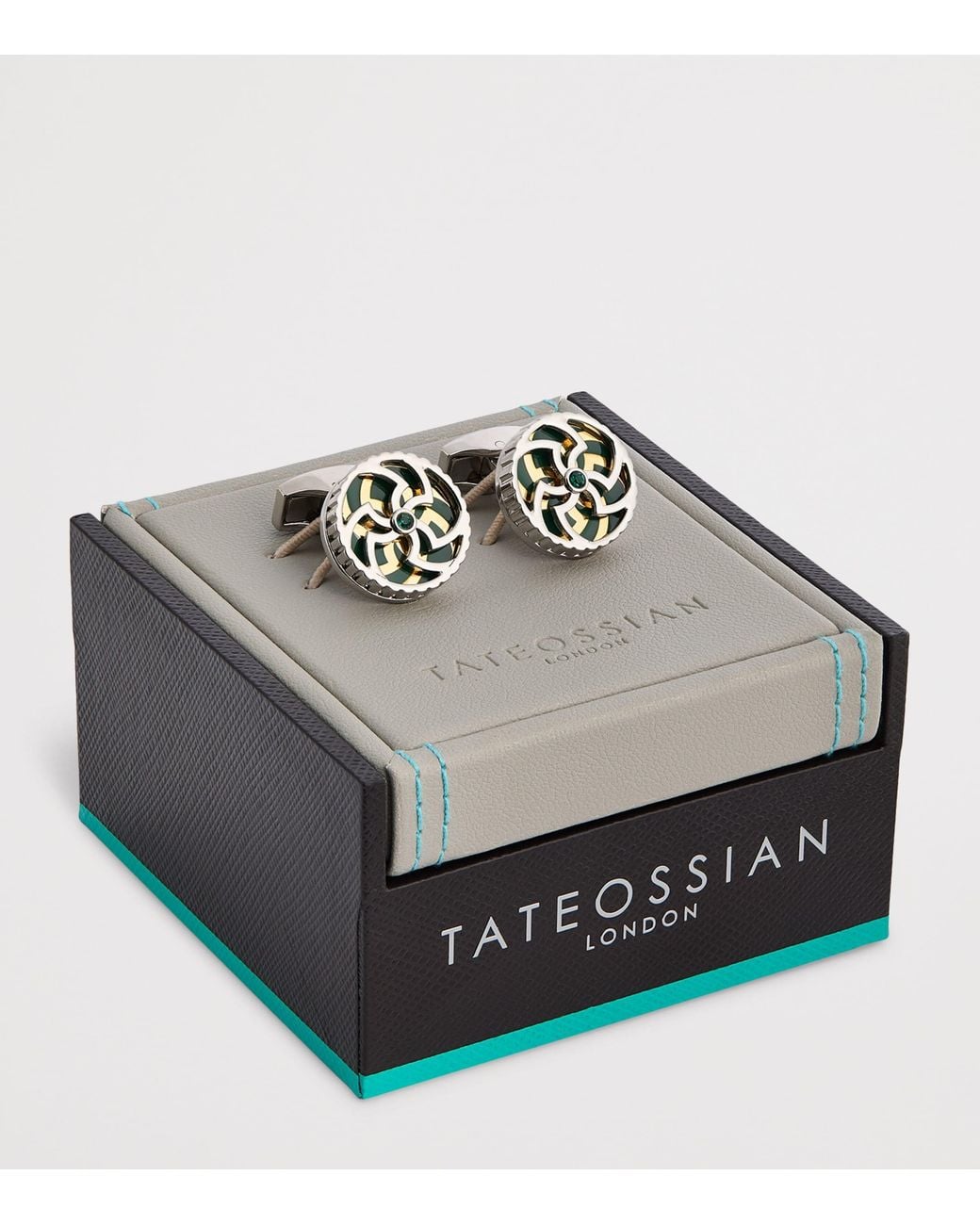 Tateossian Green Palladium-Plated Trinity Cufflinks for men
