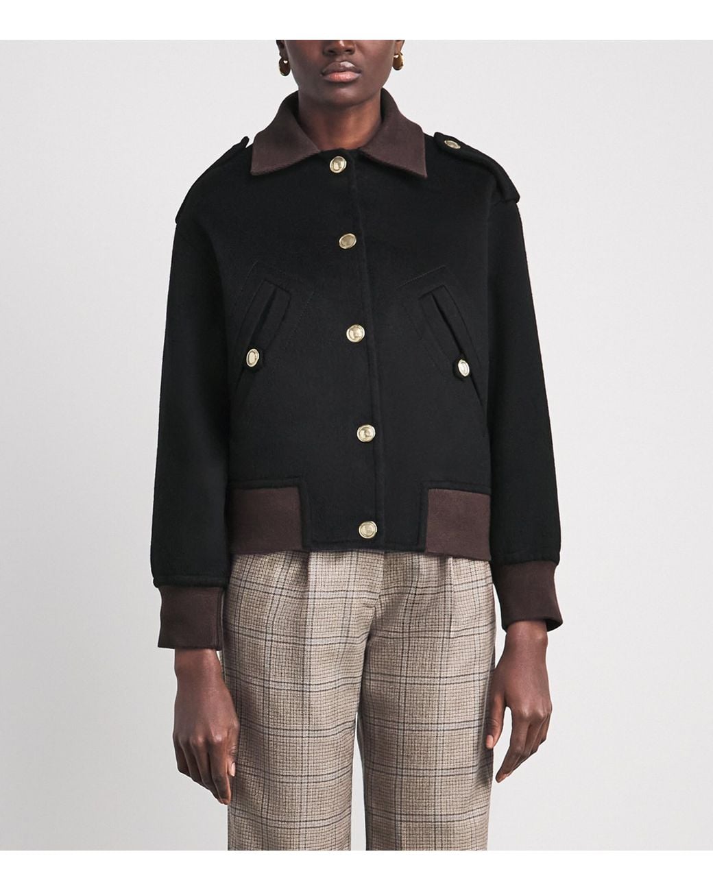 Sandro Black Wool Contrast-Collar Jacket