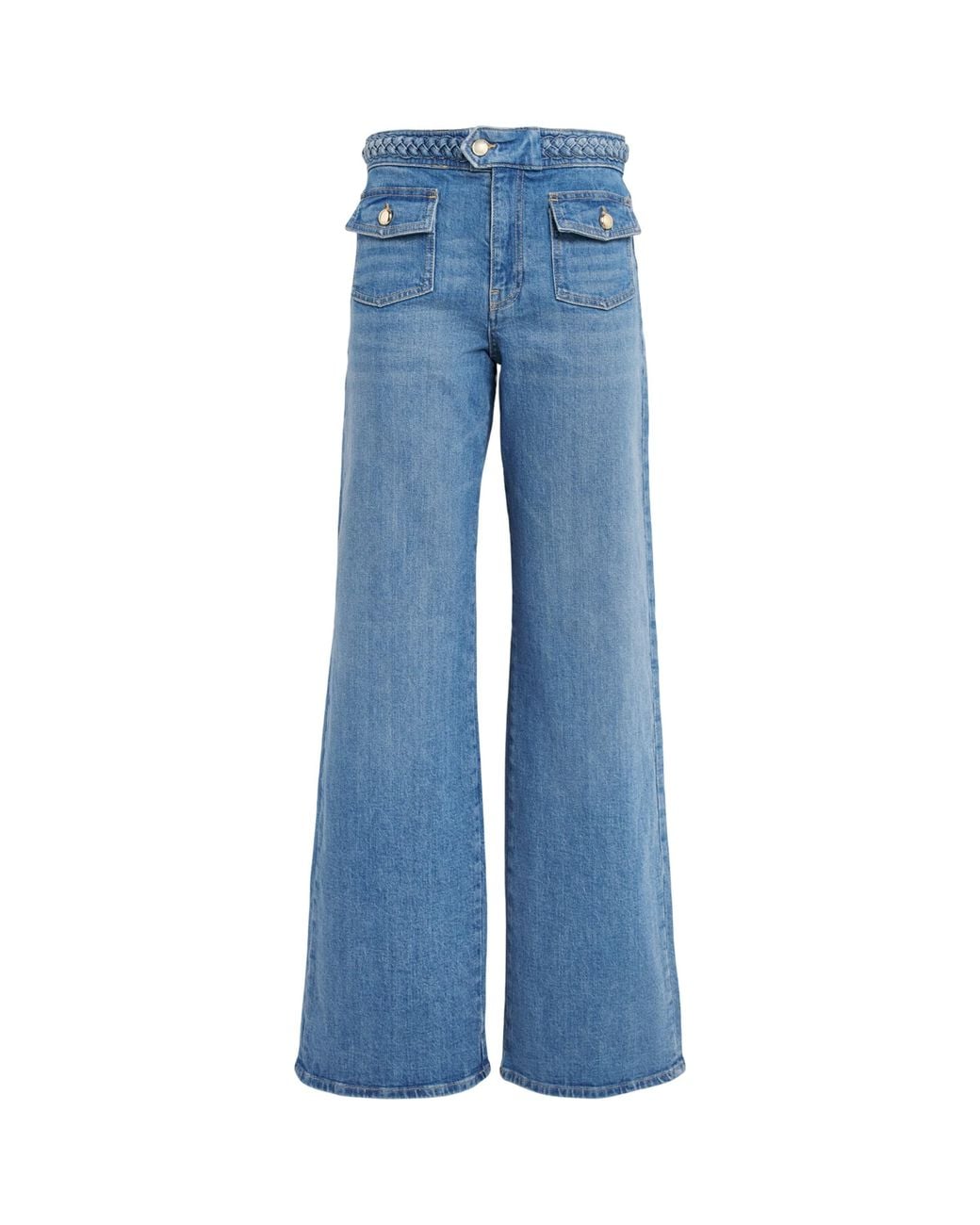 Maje Blue Braided High-Rise Flared Jeans