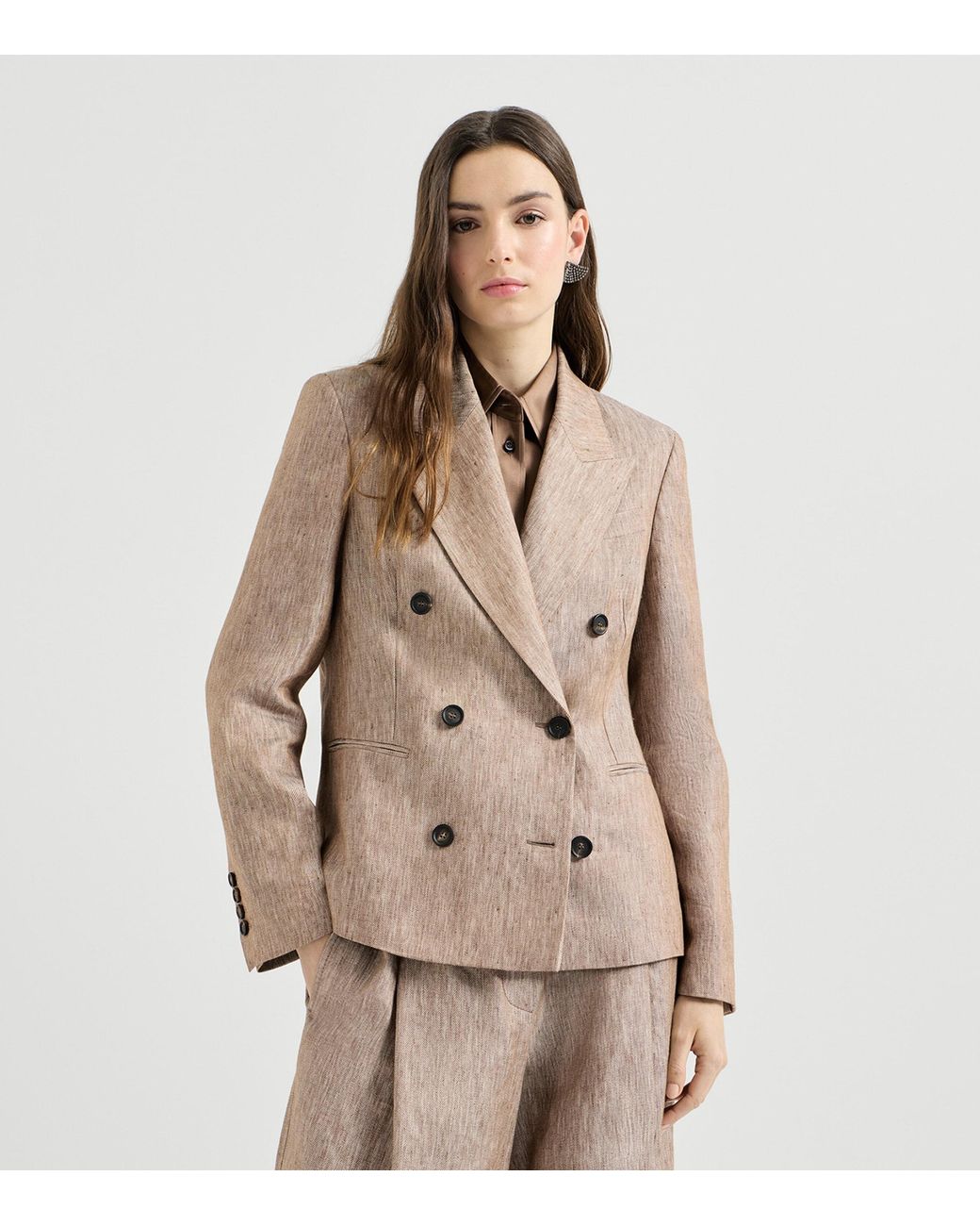 Brunello Cucinelli Natural Linen Monili Double-Breasted Blazer