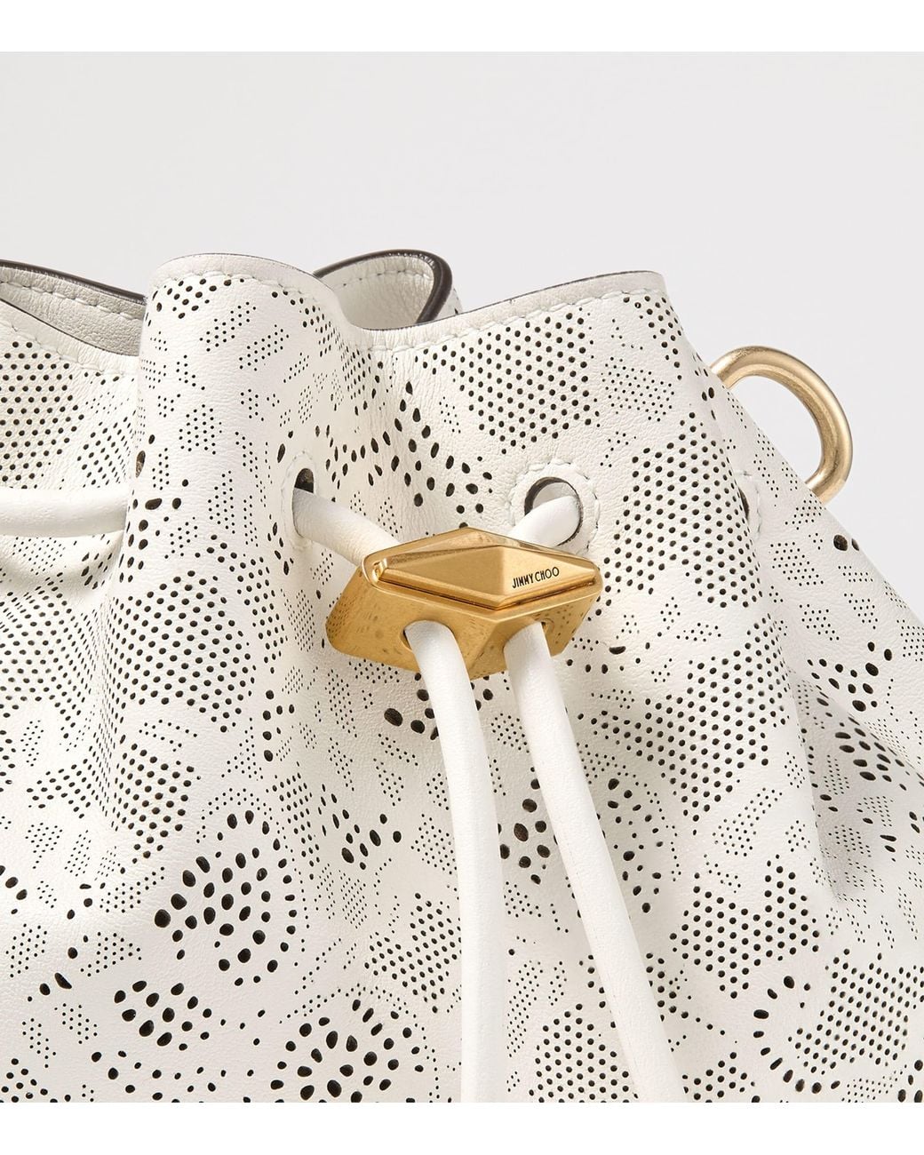 Jimmy Choo White Small Perforated Leather Cinch Shoulder Bag