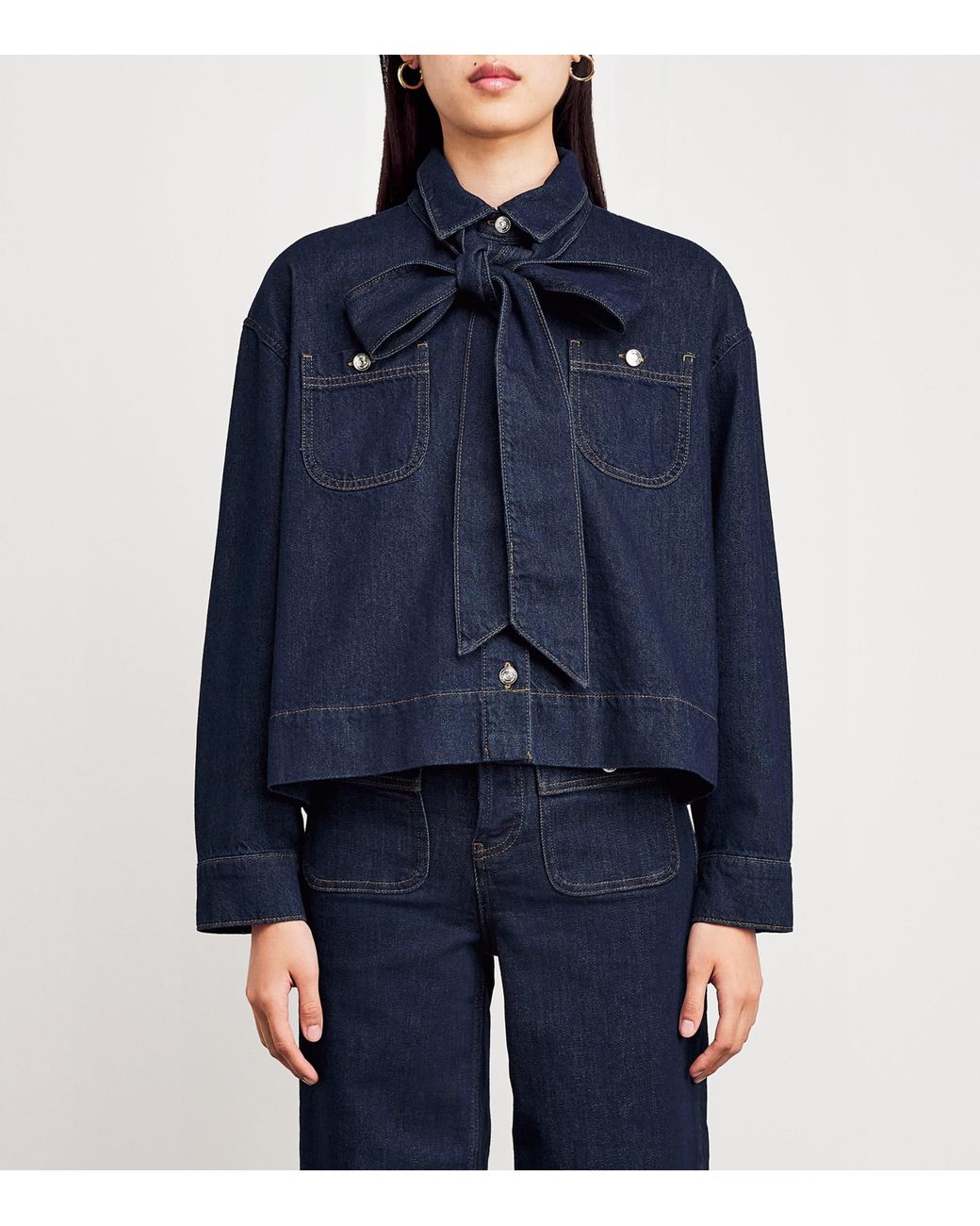 Maje Blue Bow-Detail Denim Jacket