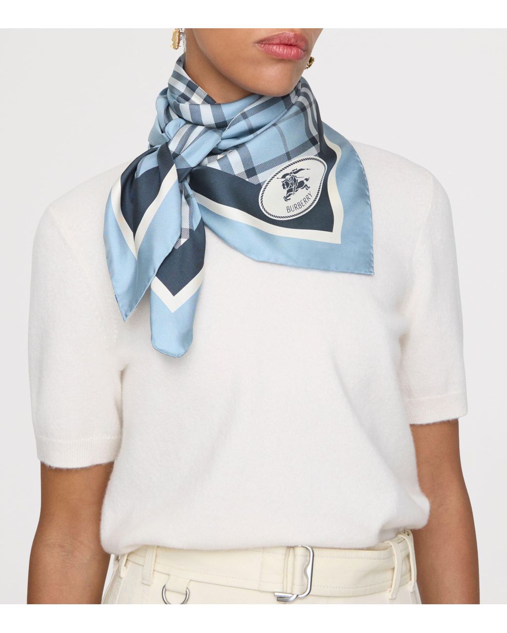 Burberry Blue Silk Check Scarf