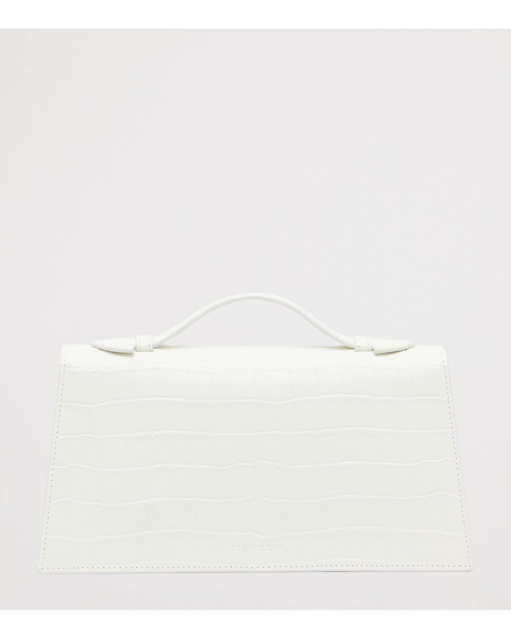 McQueen White Croc-Embossed Skull Top-Handle Bag