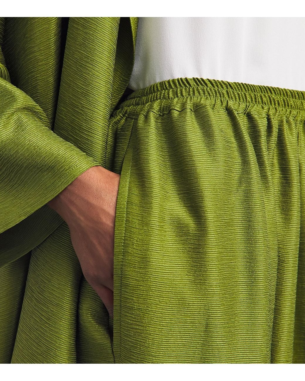 Eskandar Green Silk Plissé Japanese Trousers