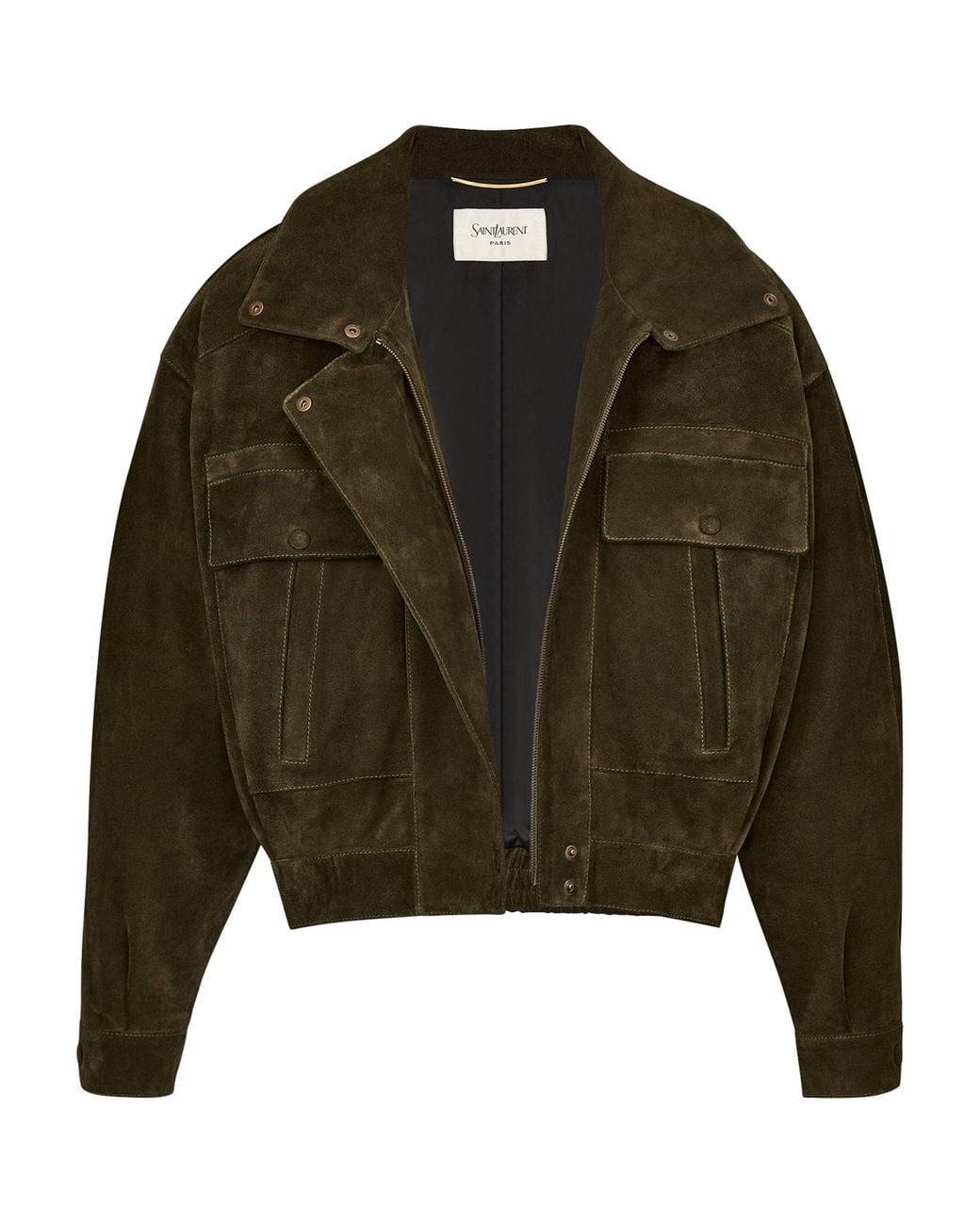 Saint Laurent Green Calfskin Cropped Jacket