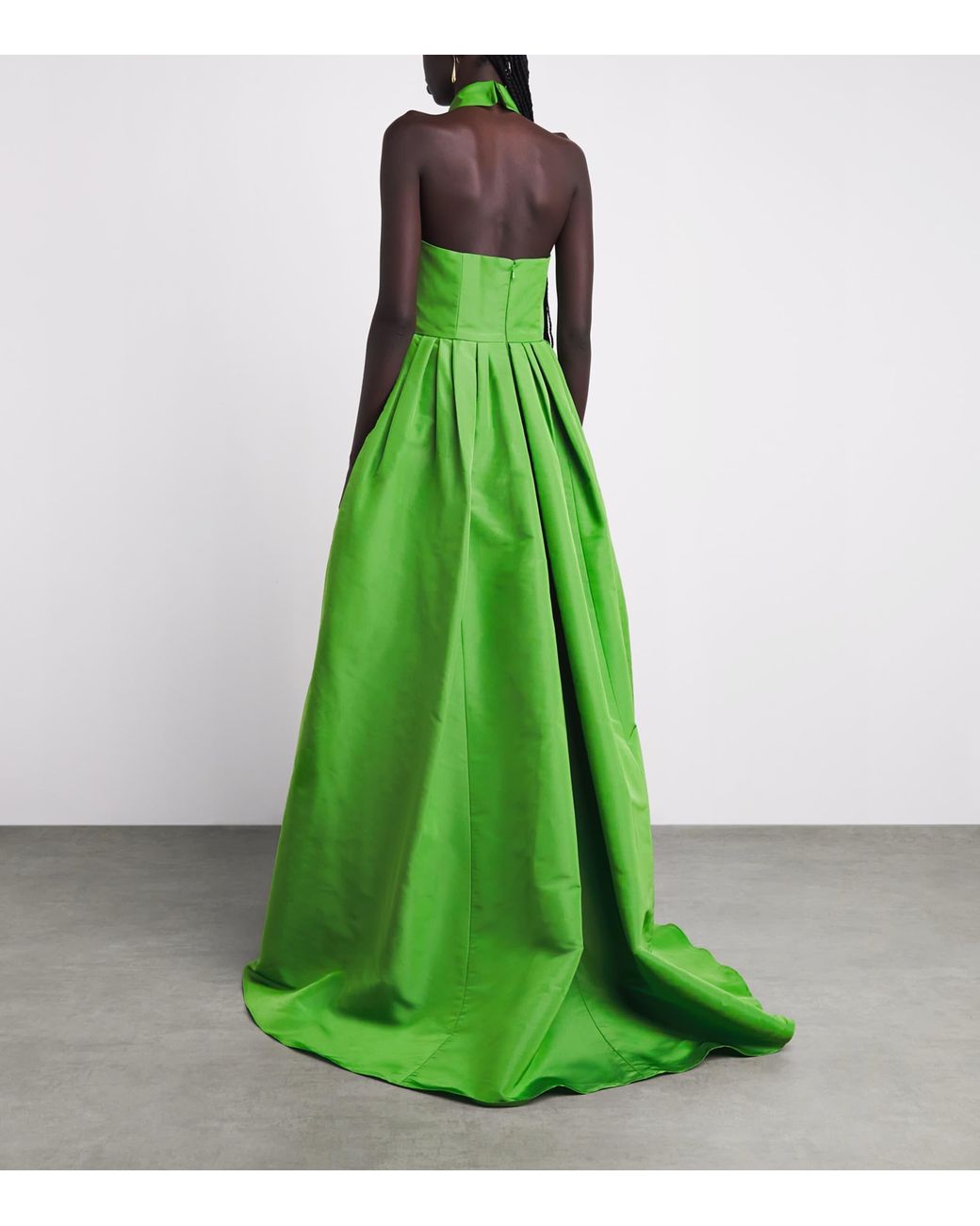 Carolina Herrera Green Silk Collared Halterneck Gown