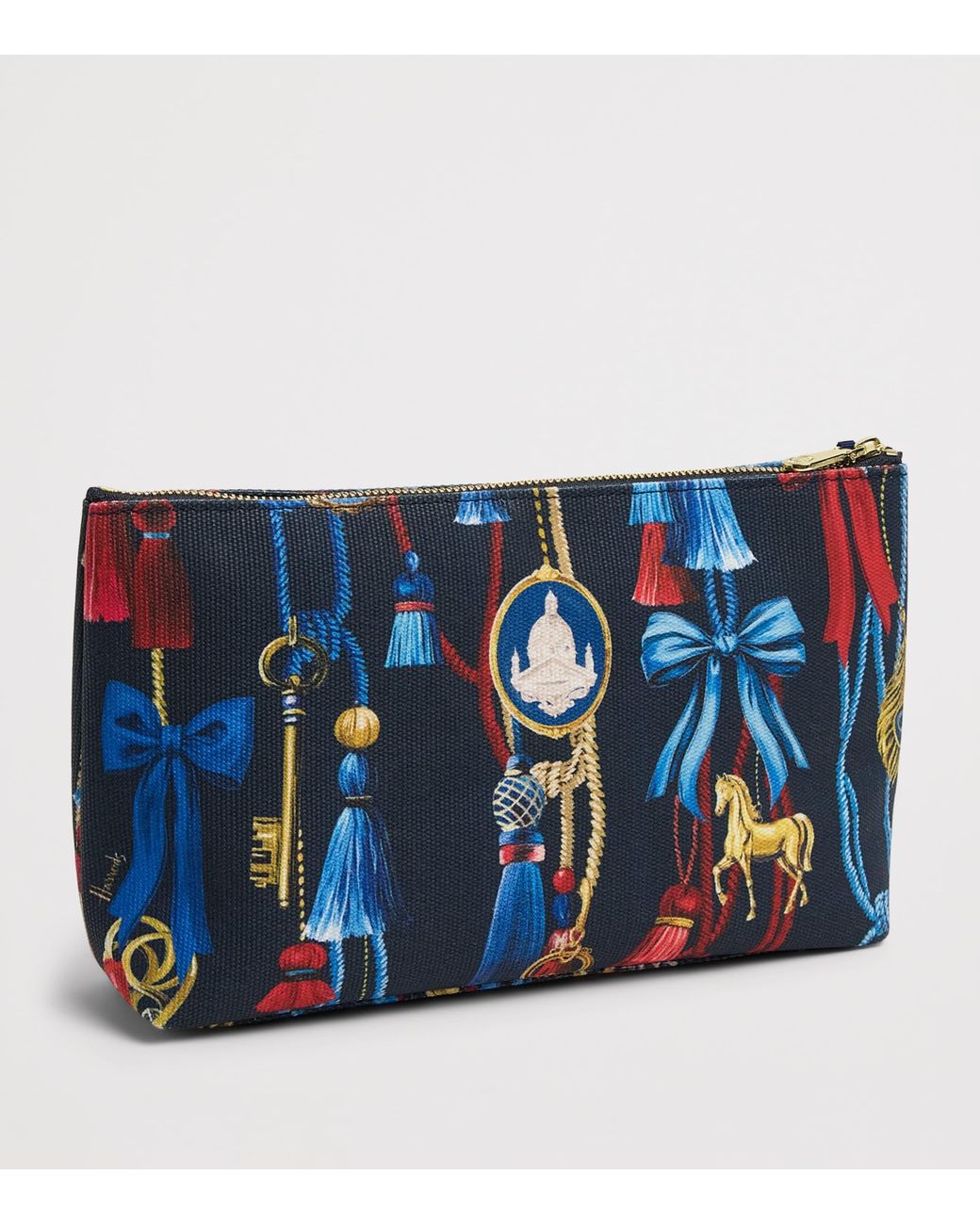 Harrods Blue Medium Canvas Tassel Wash Bag