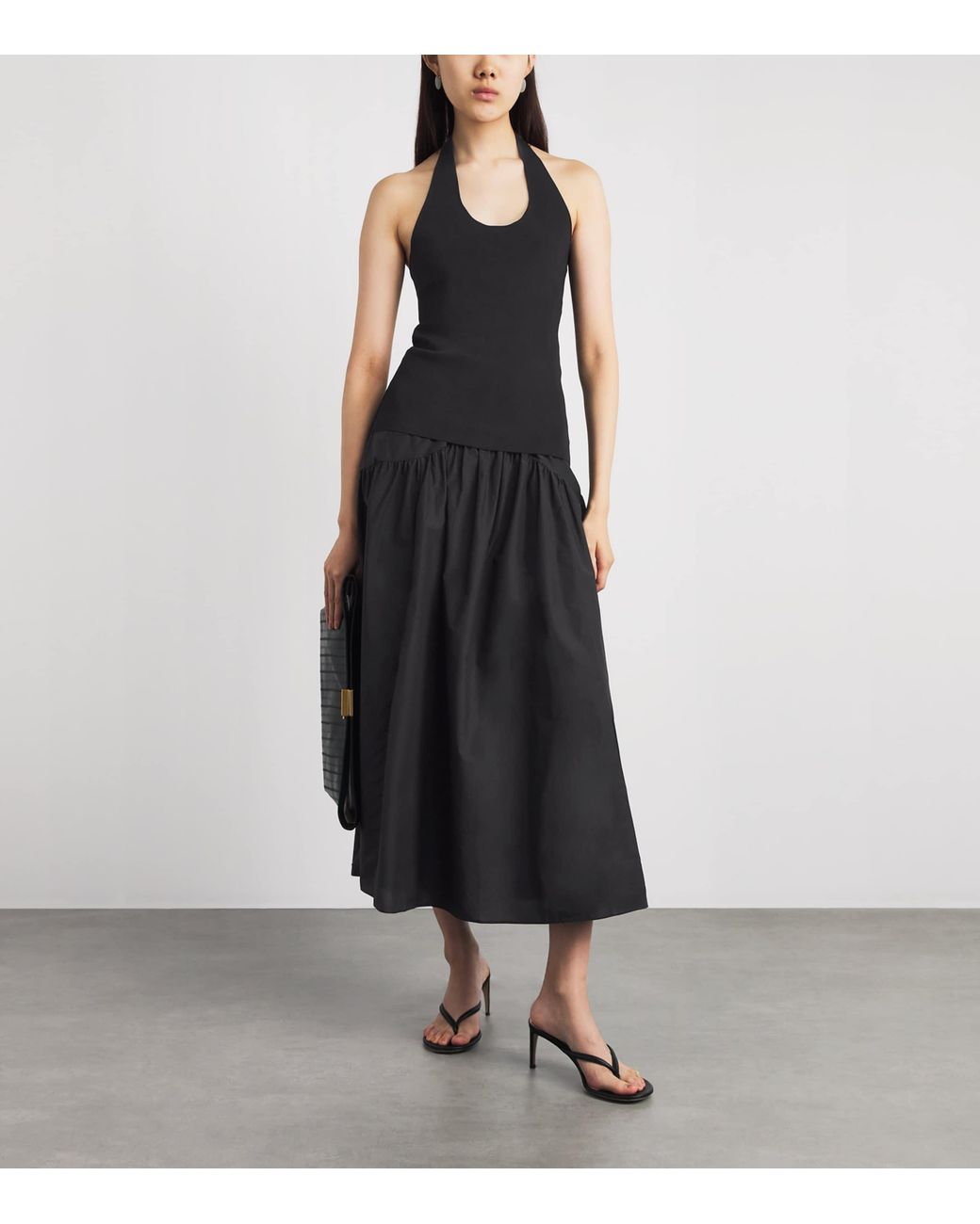 Theory Black Curved Yoke Midi Skirt