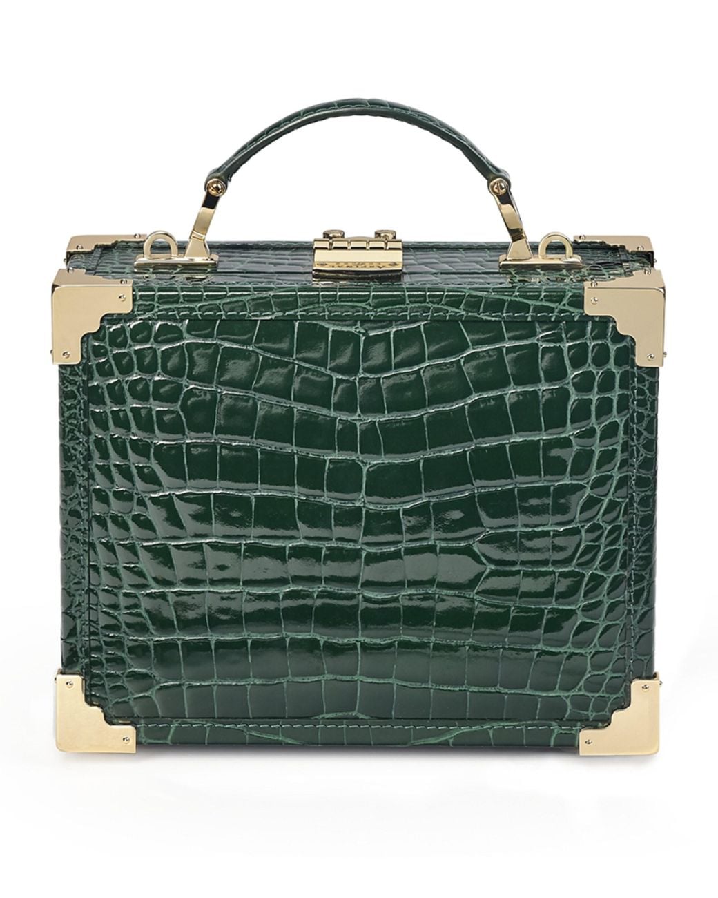 Aspinal Green Mini Leather Trunk Clutch Bag
