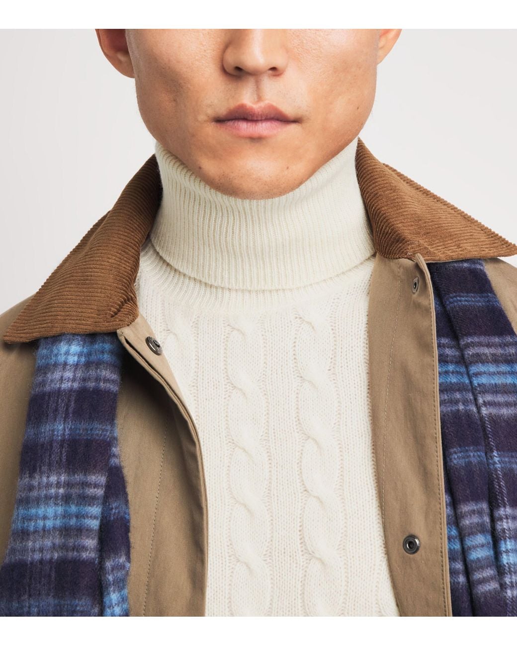 Polo Ralph Lauren White Wool-Cashmere Cable-Knit Rollneck Sweater for men