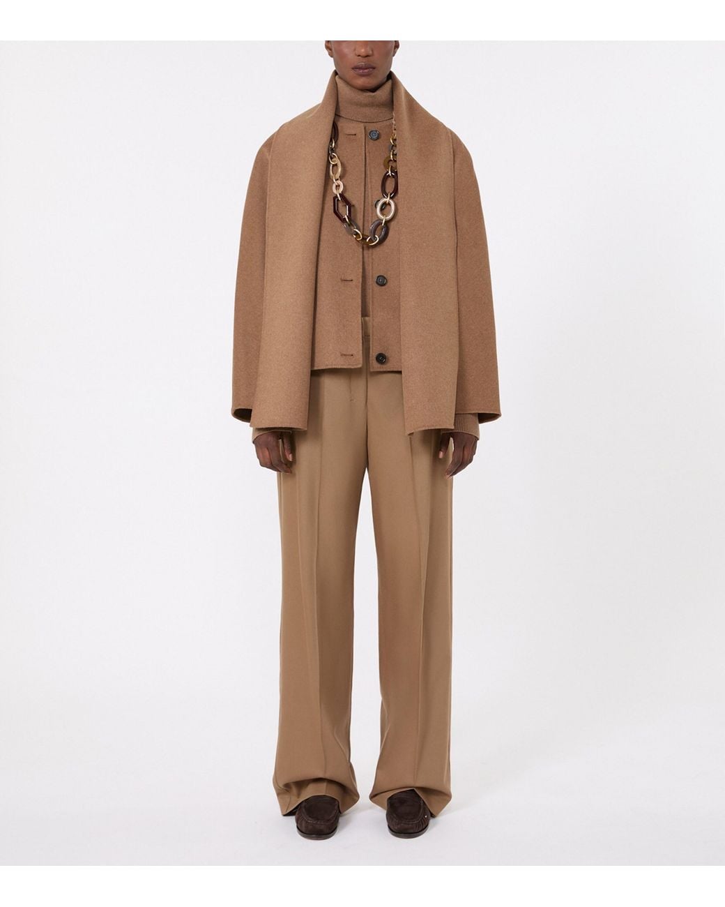 Max Mara Brown Virgin Wool Scarf-Neck Jacket