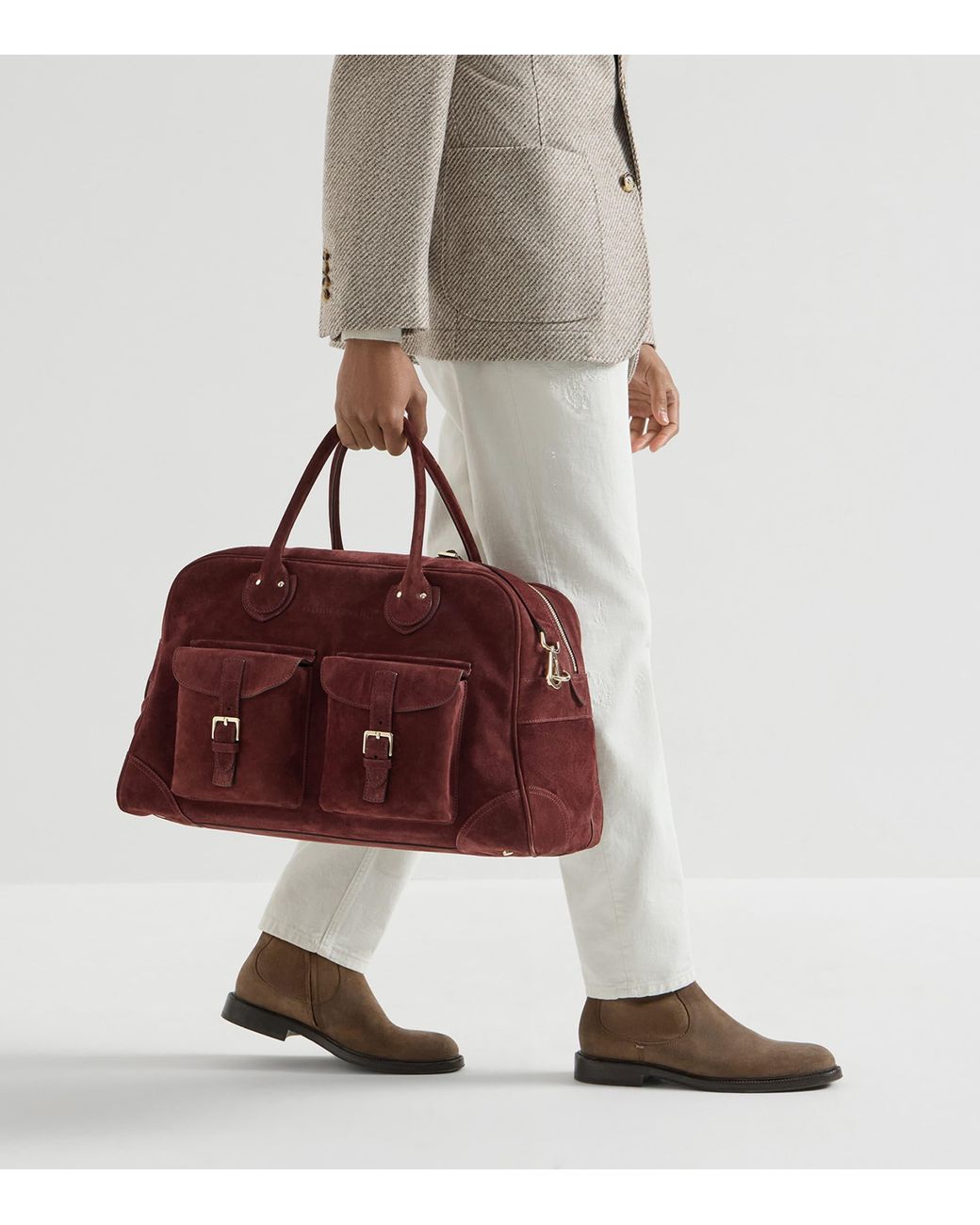 Brunello Cucinelli Red Suede Travel Holdall Bag for men