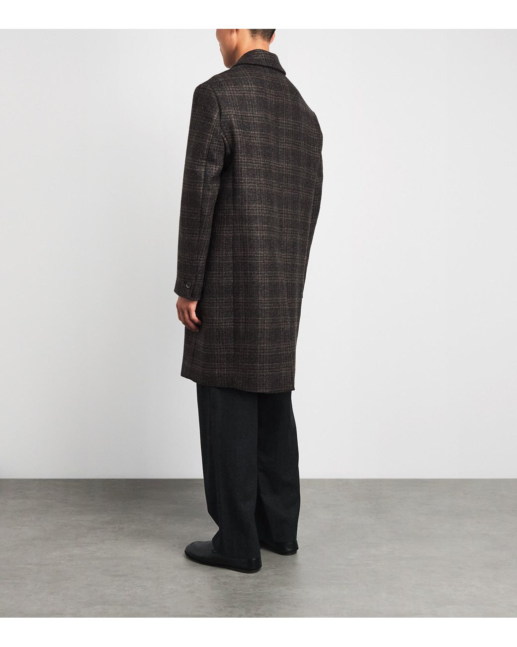 Barena Black Wool Check Baron Overcoat for men