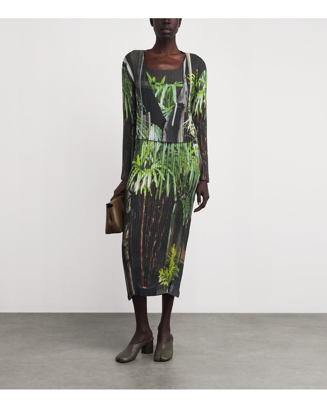 Issey Miyake Green Urban Jungle Pleats Cardigan