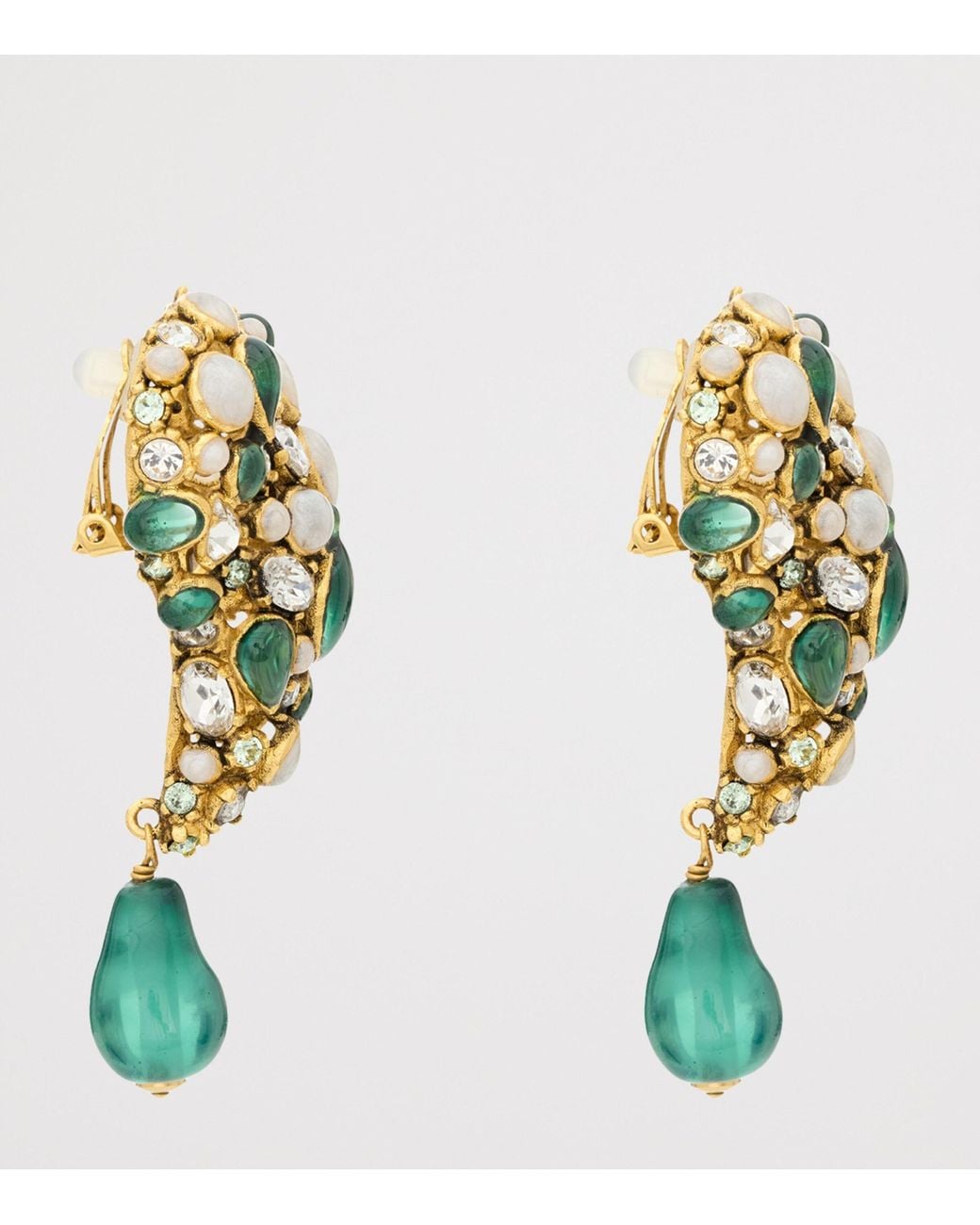 Saint Laurent Green Crystal Heart Earrings for men