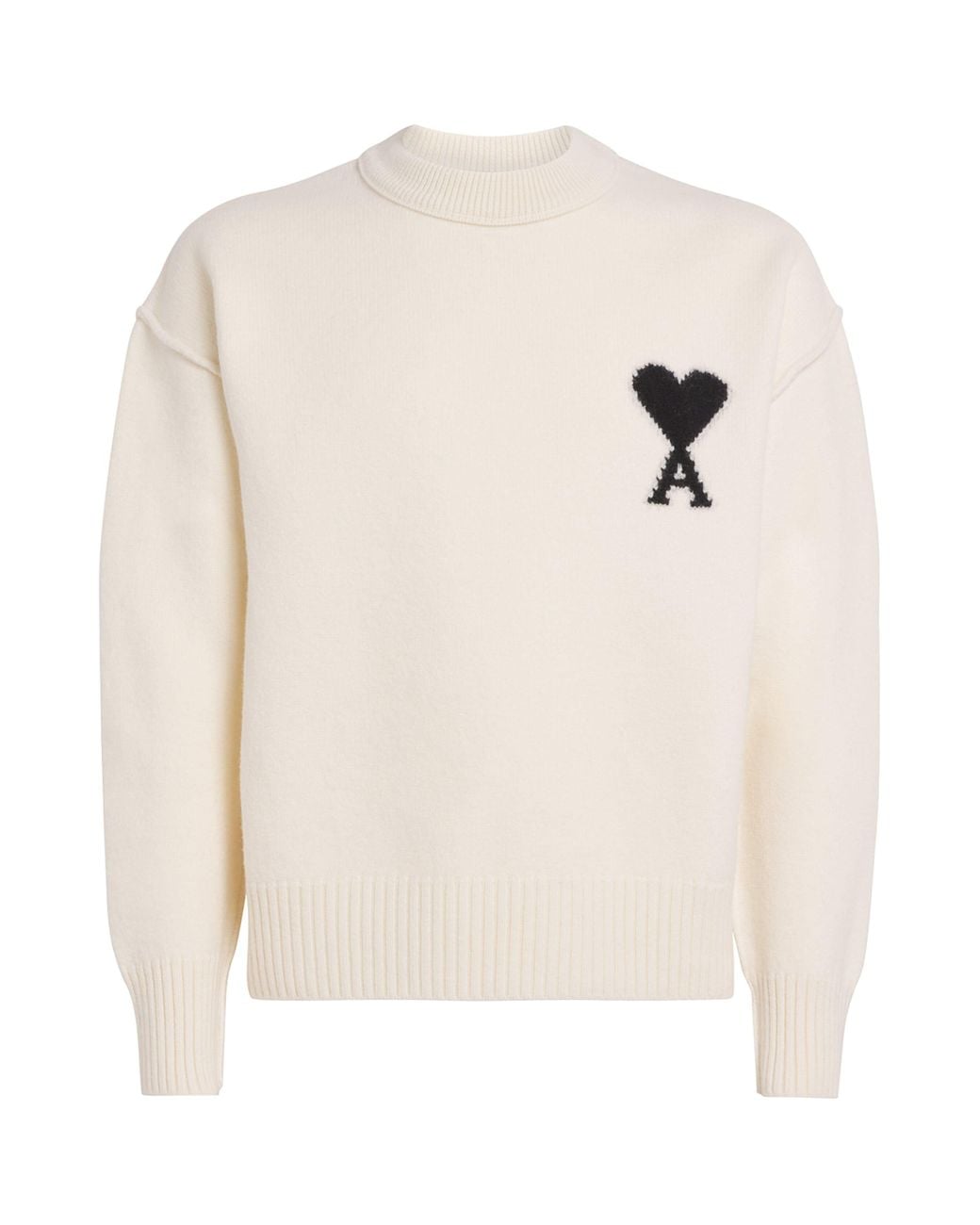 AMI White Wool Logo Sweater for men