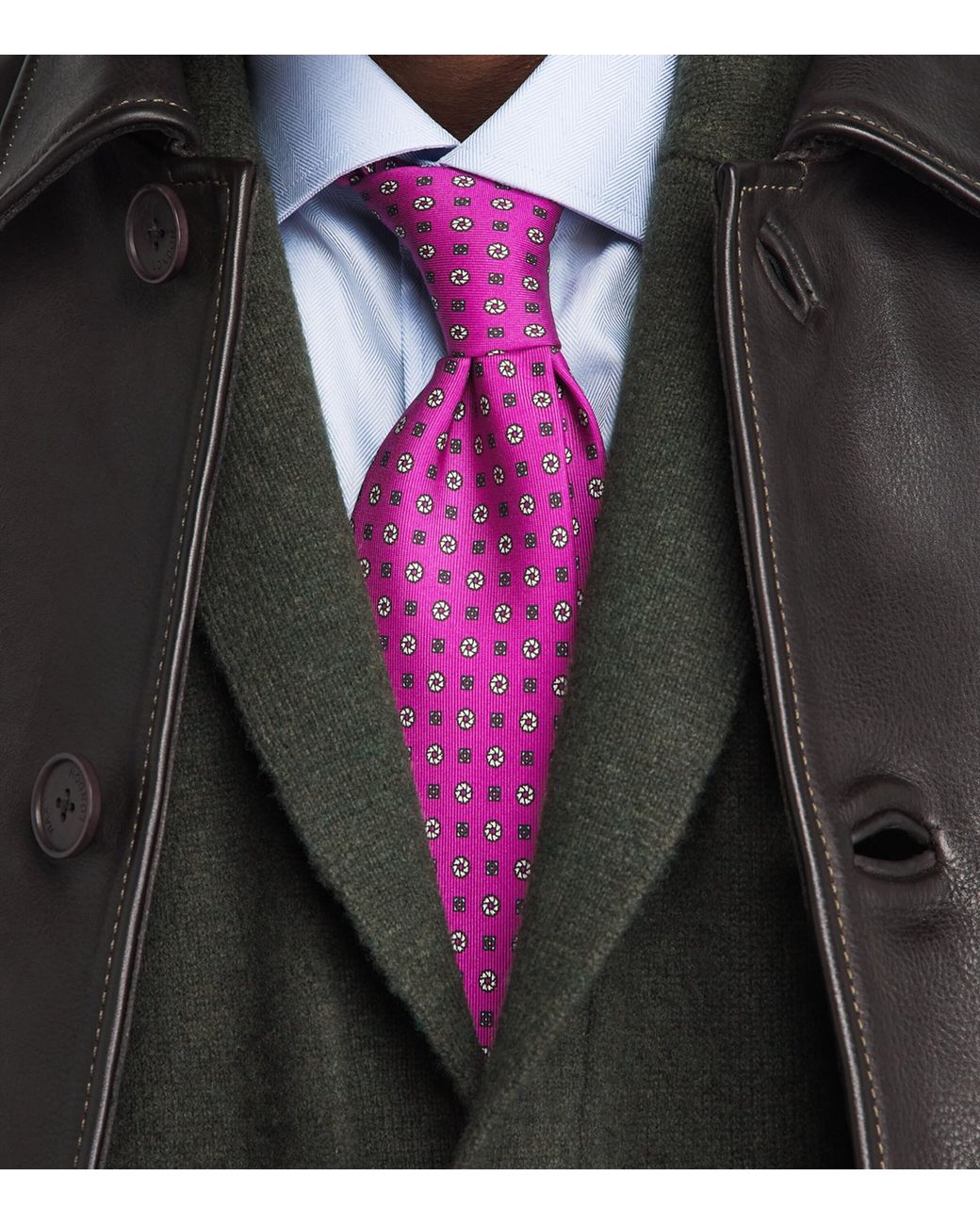 E.MARINELLA Pink Silk Geometric Tie for men
