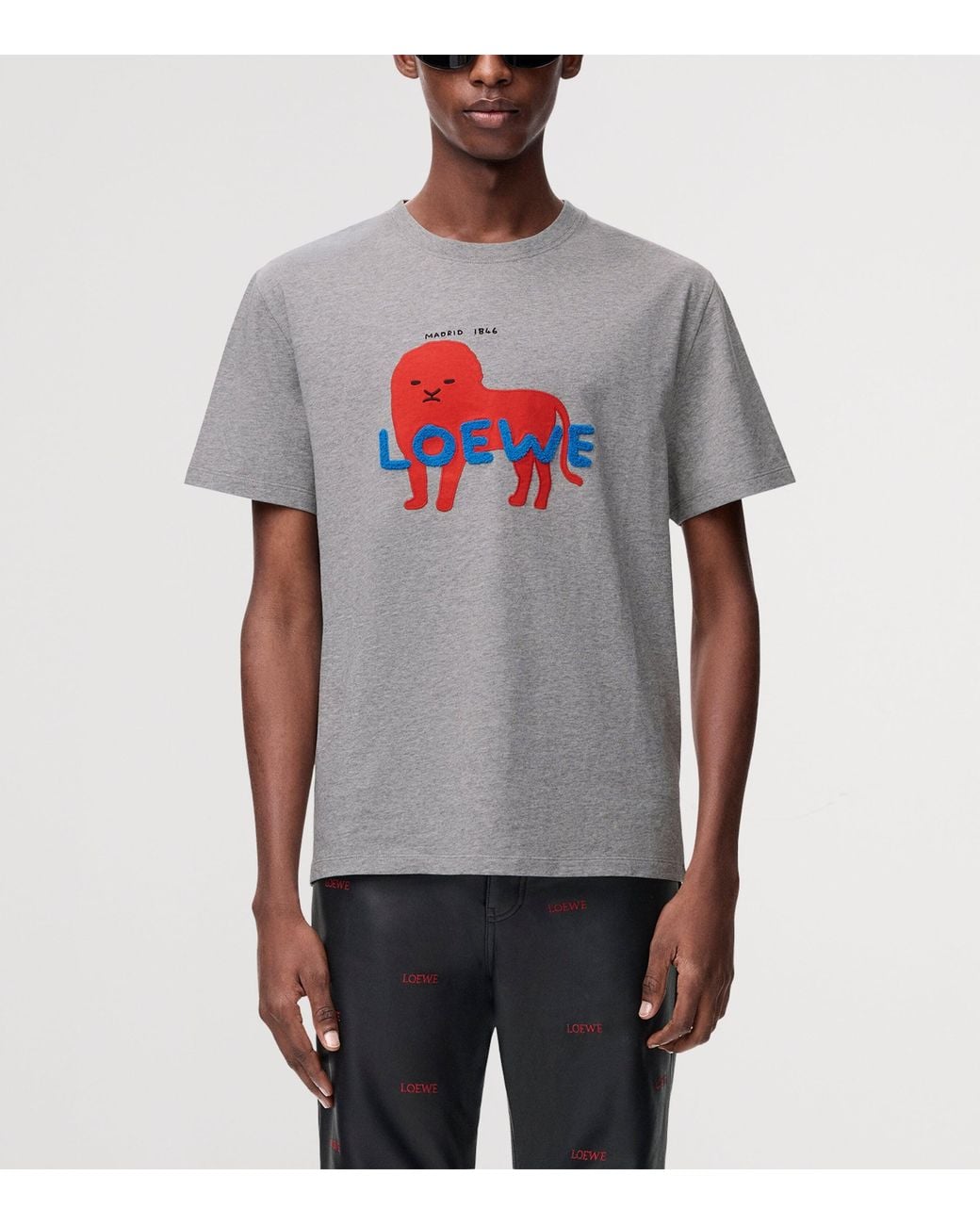 Loewe Gray Cotton Relaxed Lion T-Shirt for men