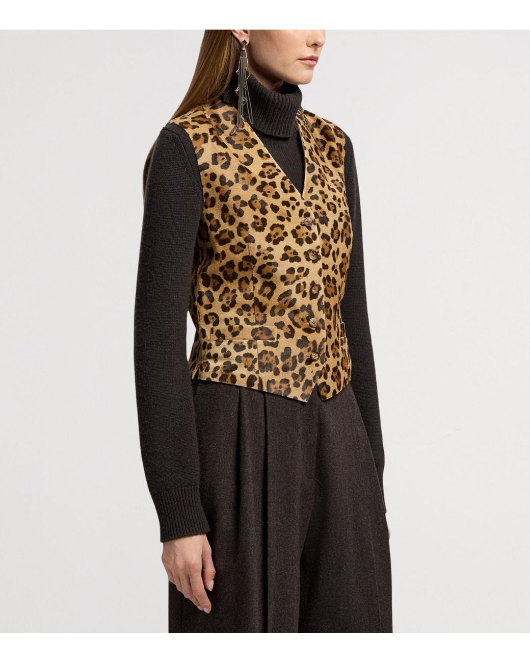 Ralph Lauren Metallic Leather Leopard Waistcoat