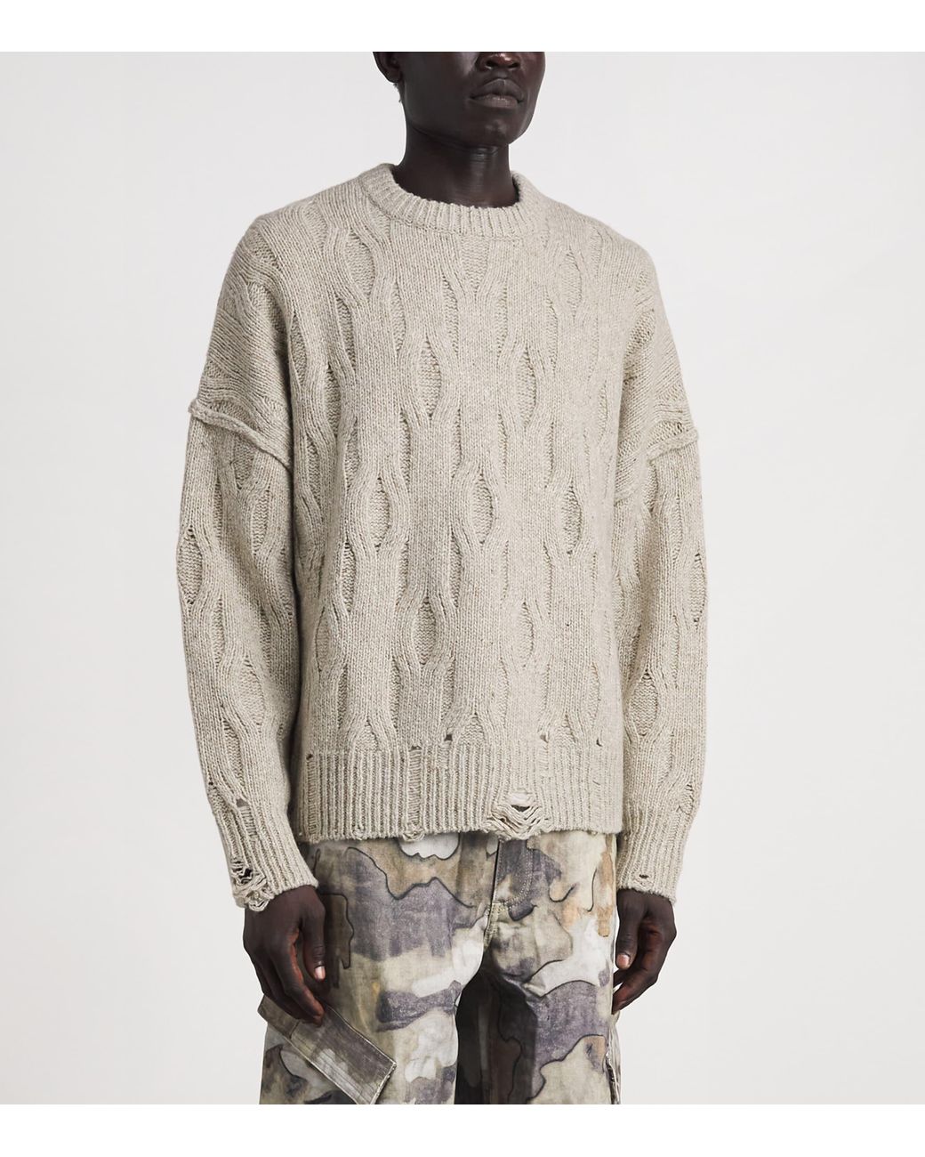 Represent Gray Wool-Blend Distressed Sweater for men