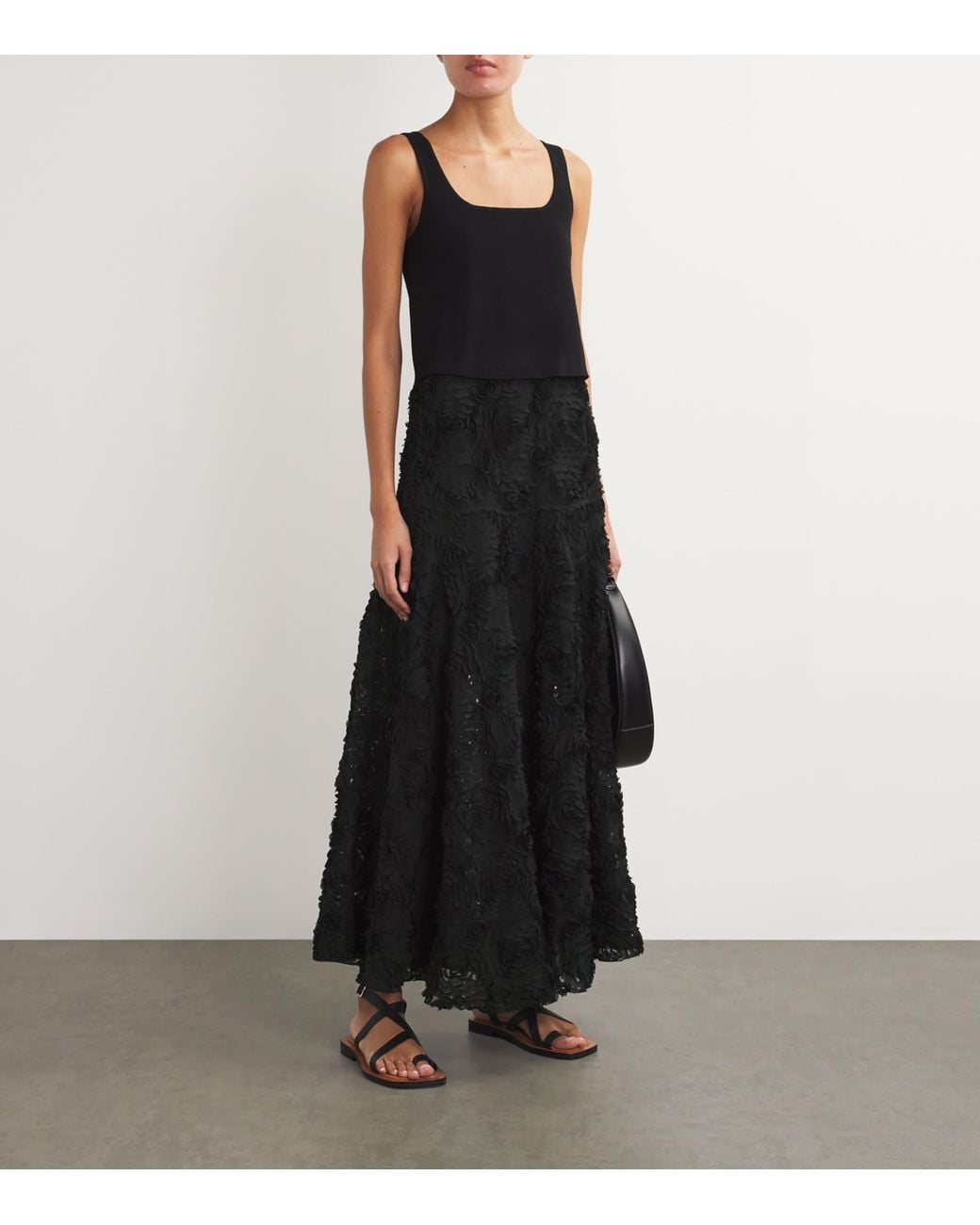 Maje Black Tulle Embroidered Maxi Skirt