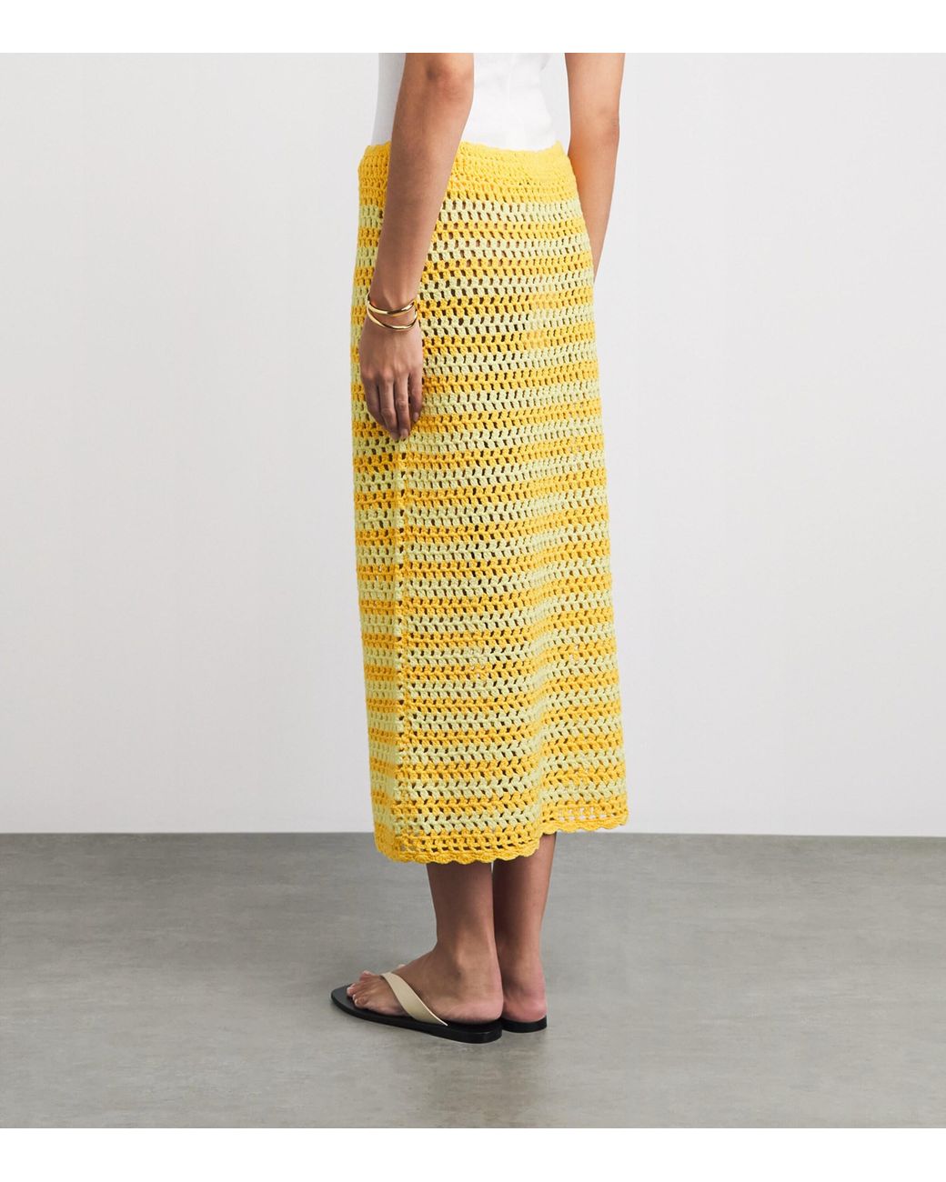 Jonathan Simkhai Yellow Crochet Stripe Welles Midi Skirt