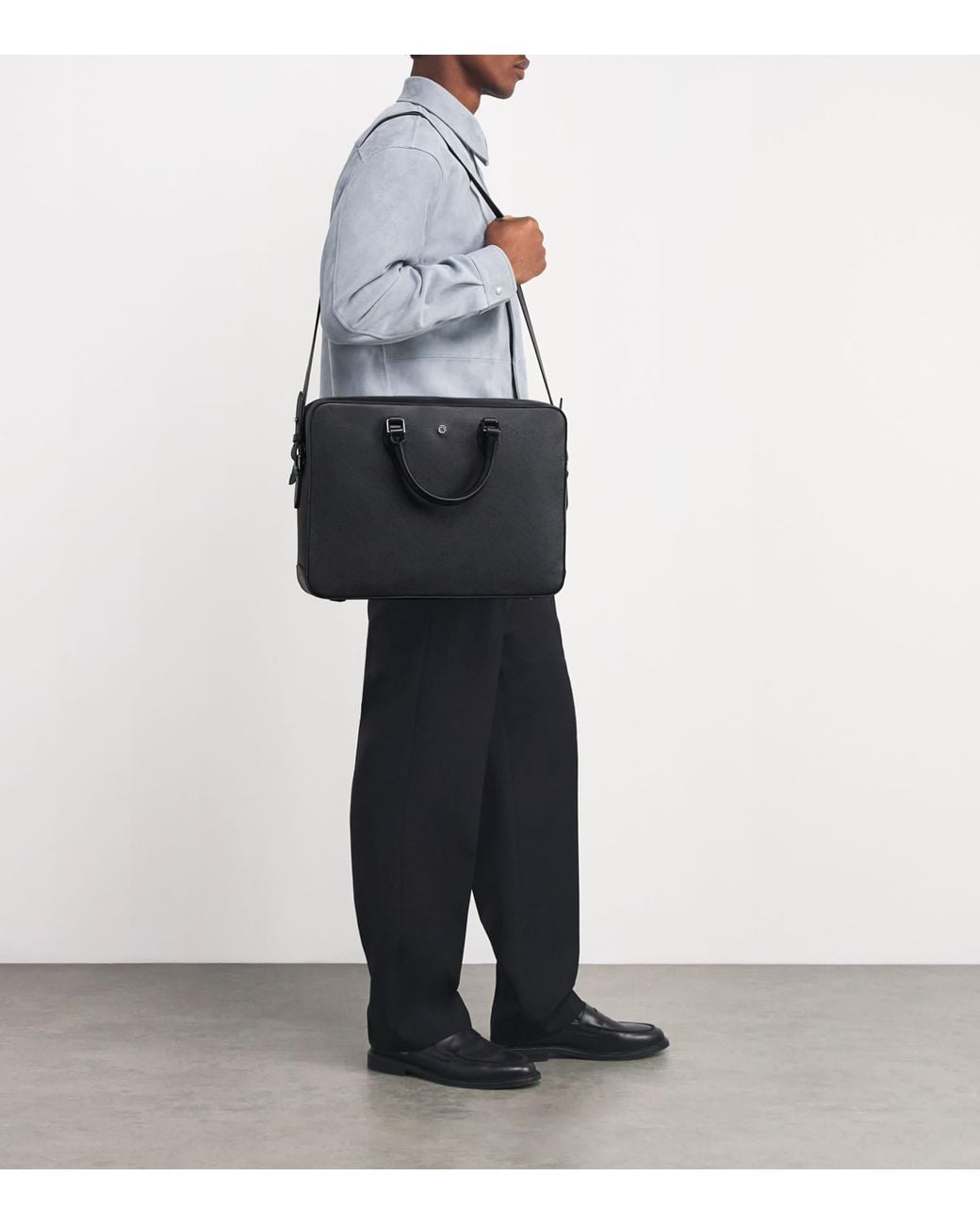 Harrods Black Saffiano Leather Briefcase for men