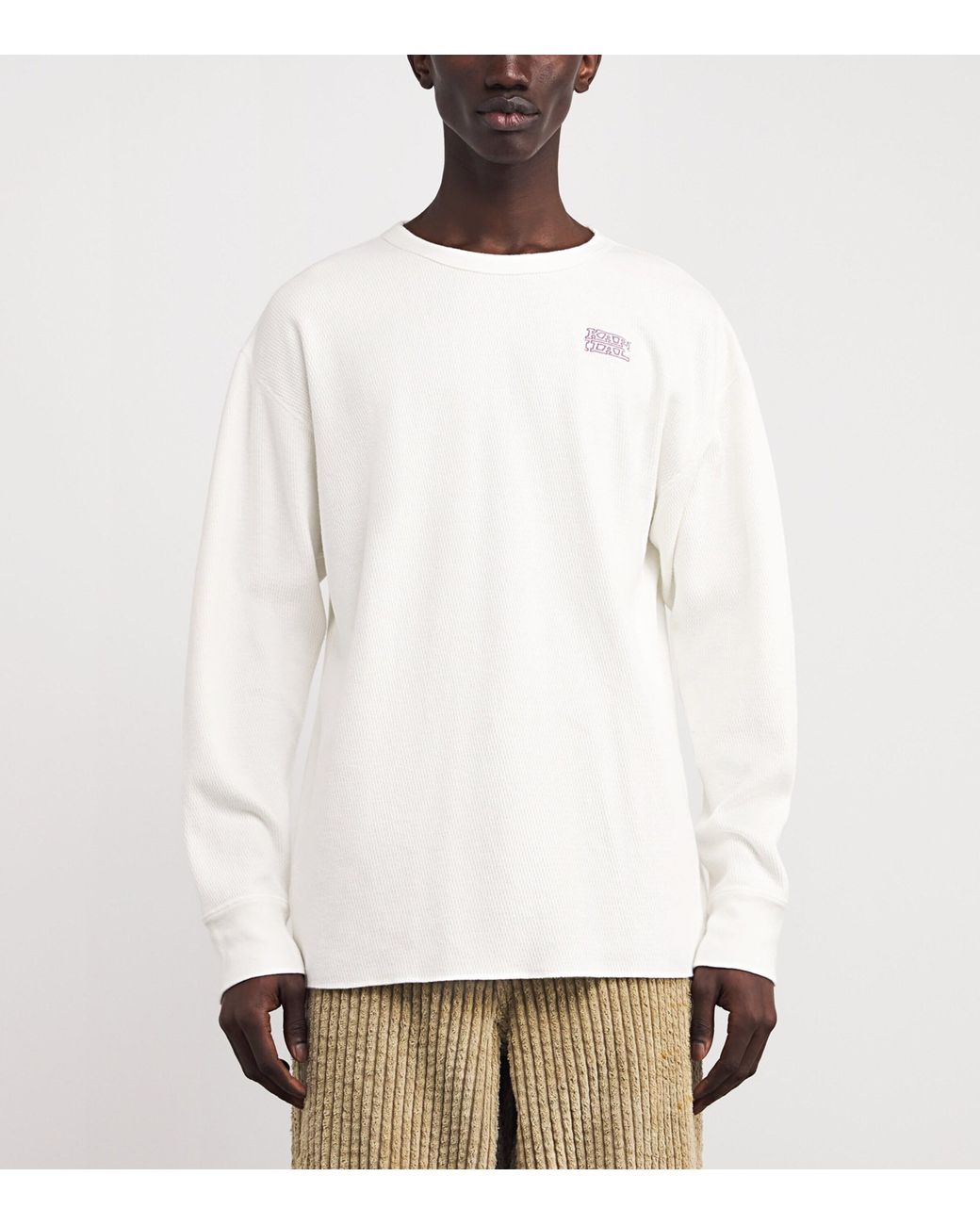 Kapital White Cotton Waffle-Knit Embroidered T-Shirt for men