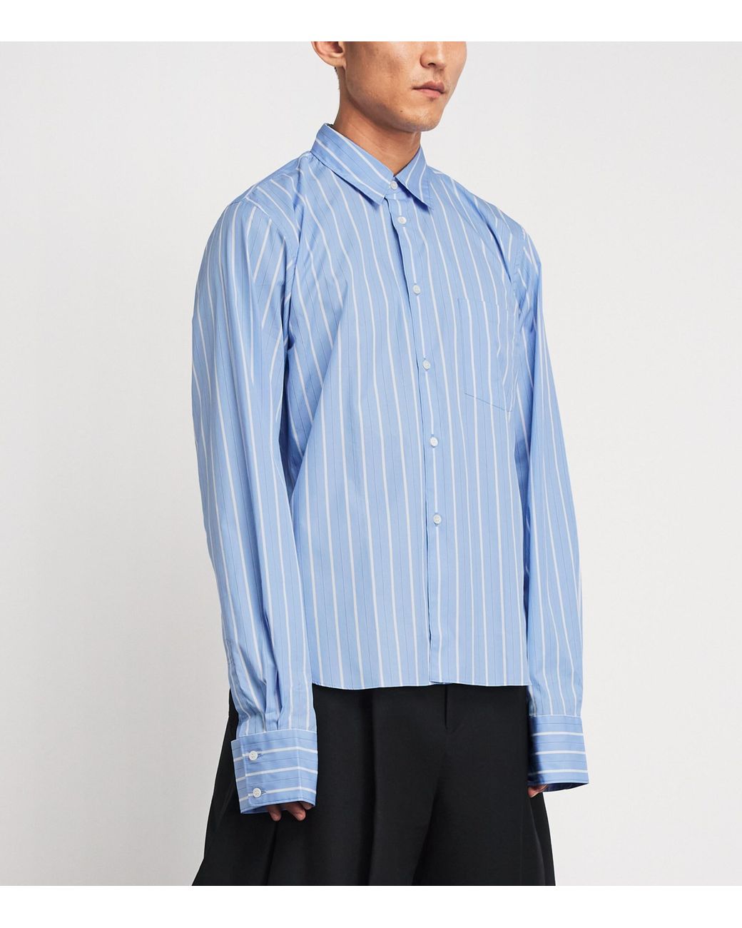 Comme des Garçons Blue Cotton Stripe Lace-Detail Shirt for men
