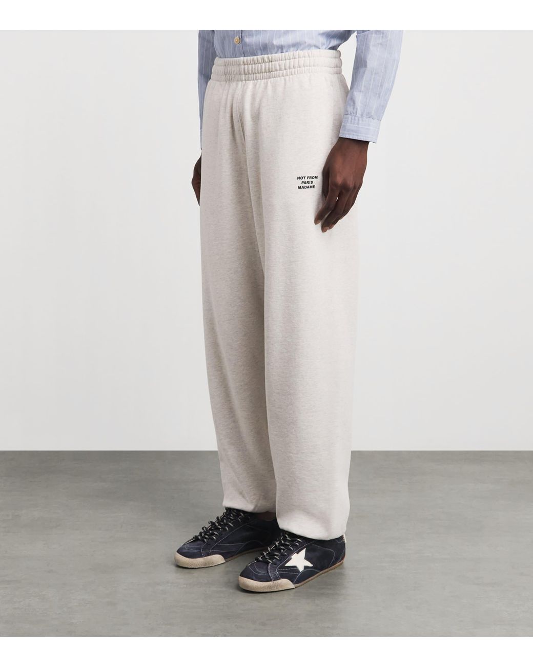 Drole de Monsieur White Cotton Fleece Slogan Sweatpants for men