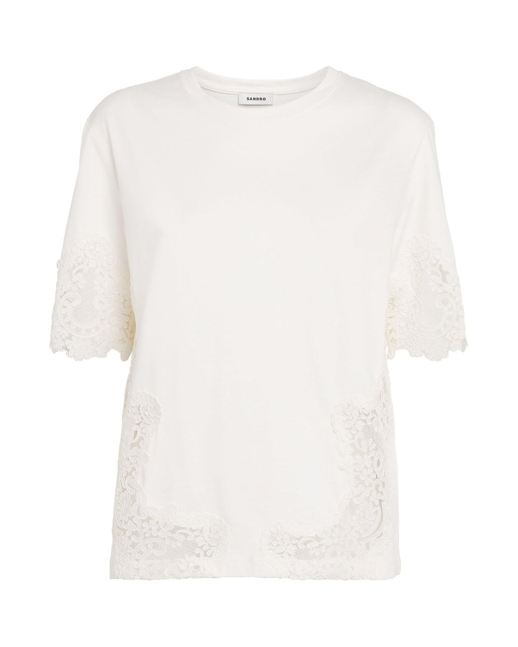 Sandro White Cotton Lace T-Shirt