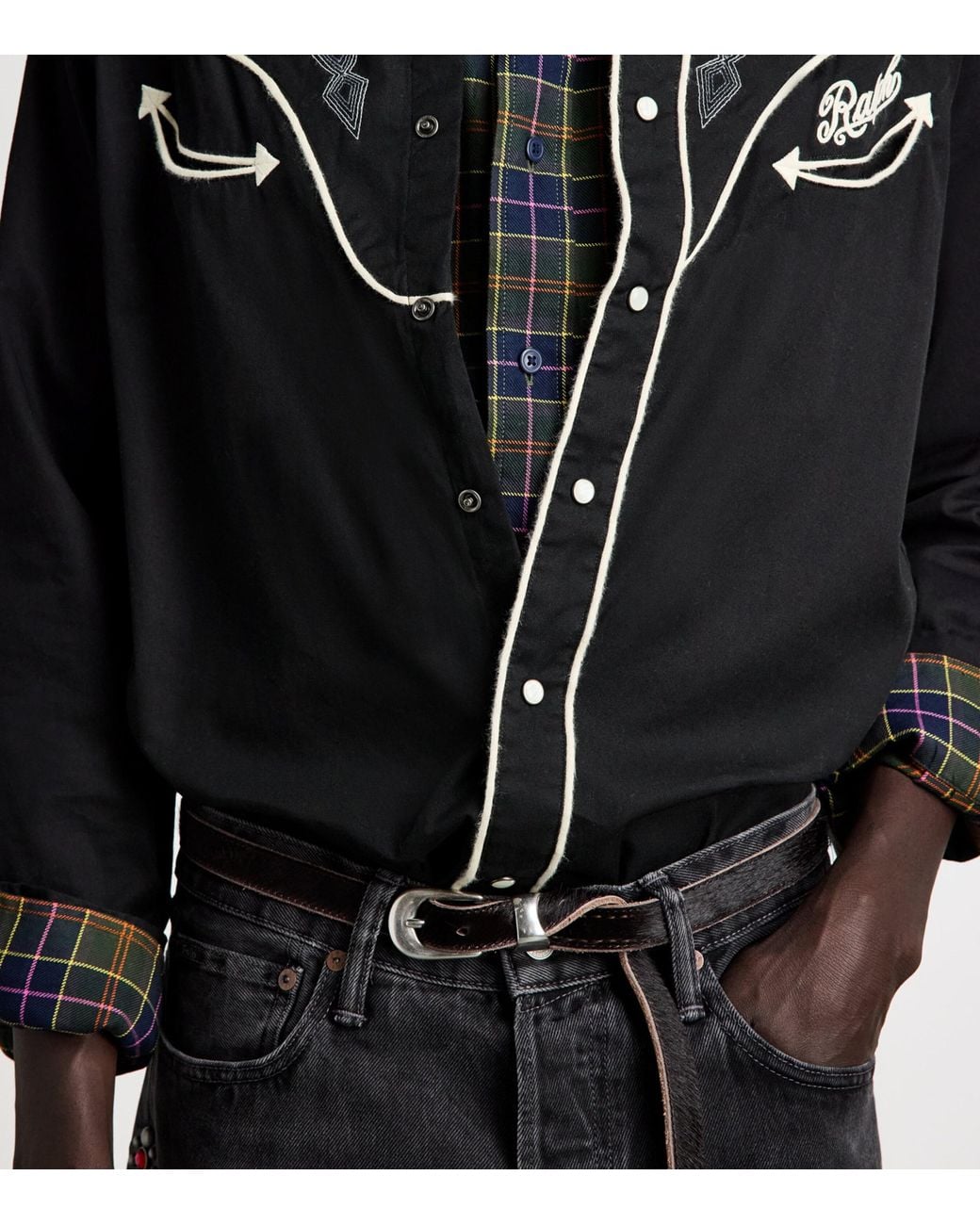 Polo Ralph Lauren Black Cotton Embroidered Yankees Western Shirt for men