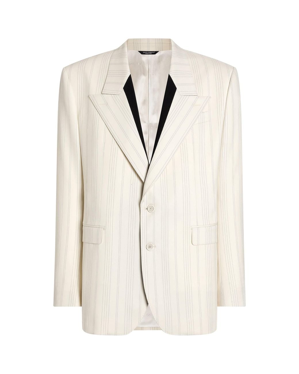 Dolce & Gabbana White Virgin Wool Pinstripe Double-Breasted Blazer for men
