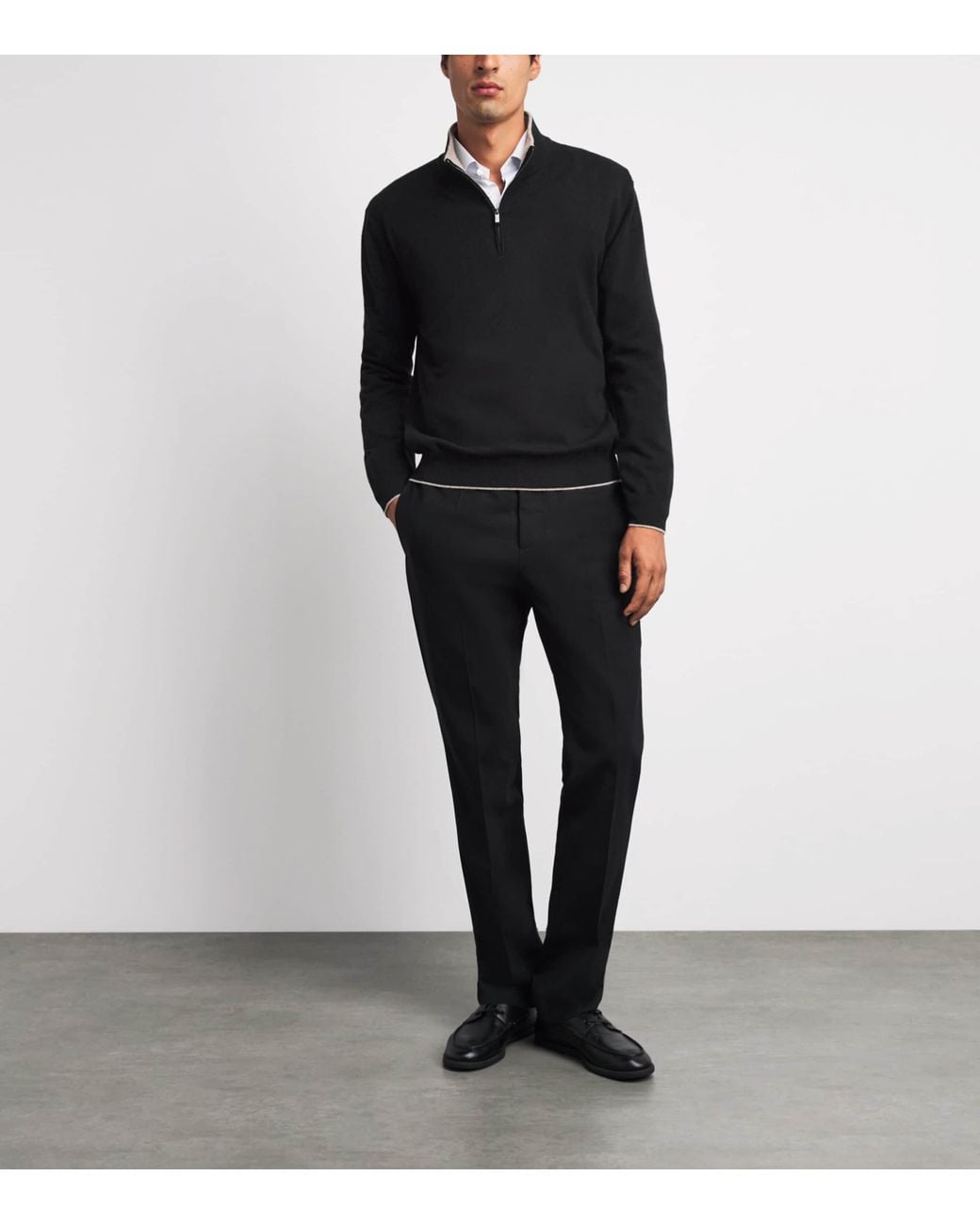 Paul & Shark Black Cashmere Quarter-Zip Sweater for men