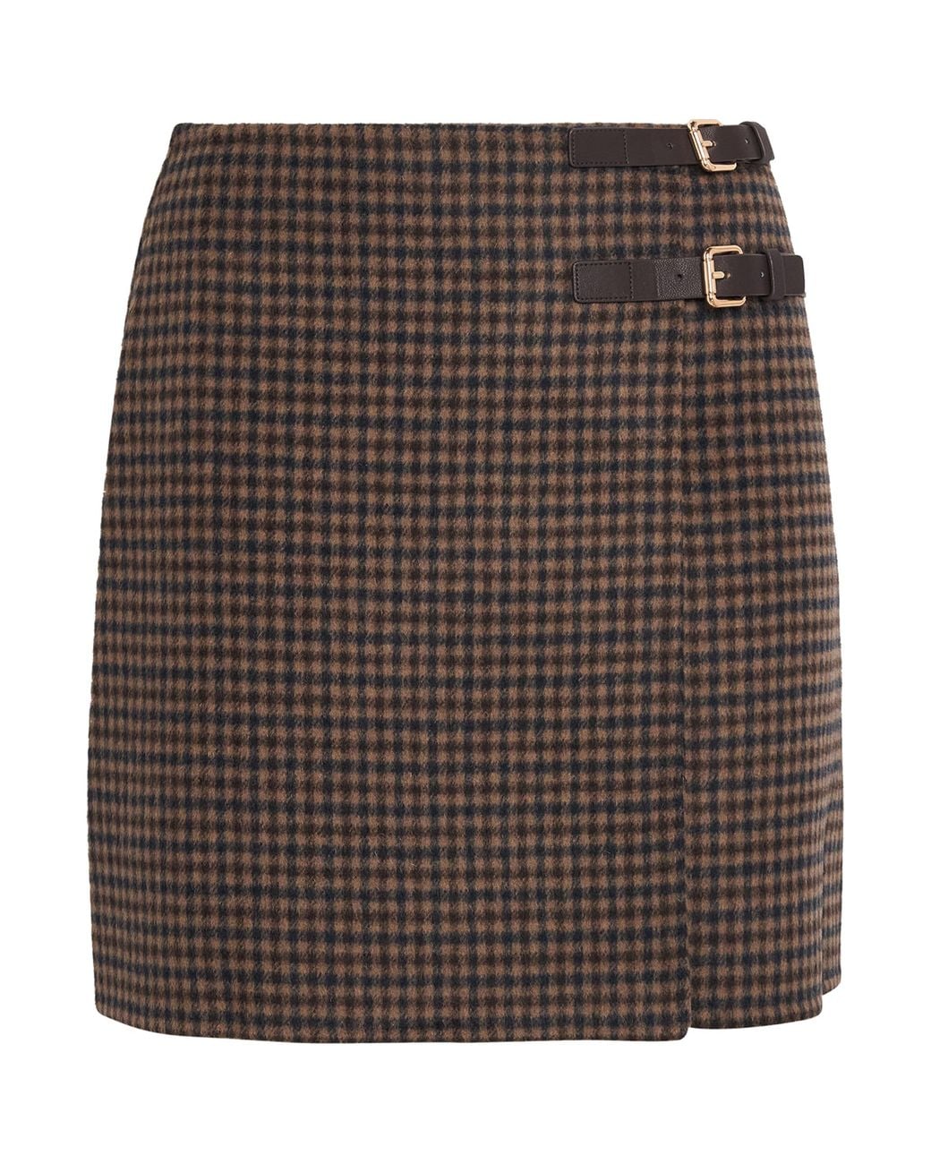 Claudie Pierlot Brown Wool-Blend Check Mini Skirt