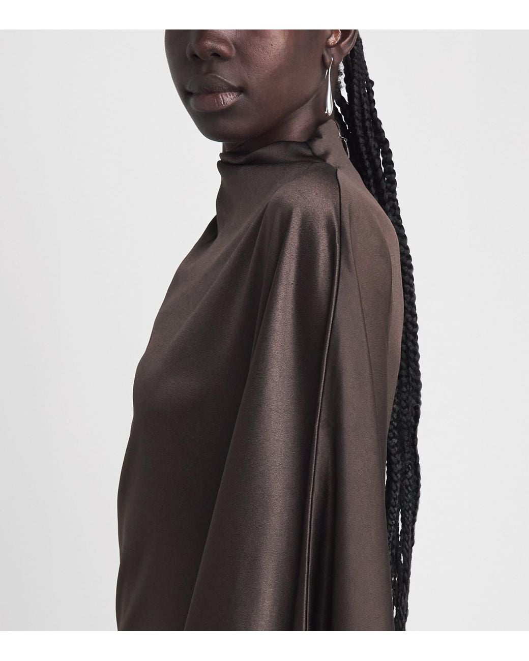 De La Vali Brown Satin One-Shoulder Odaluna Maxi Dress