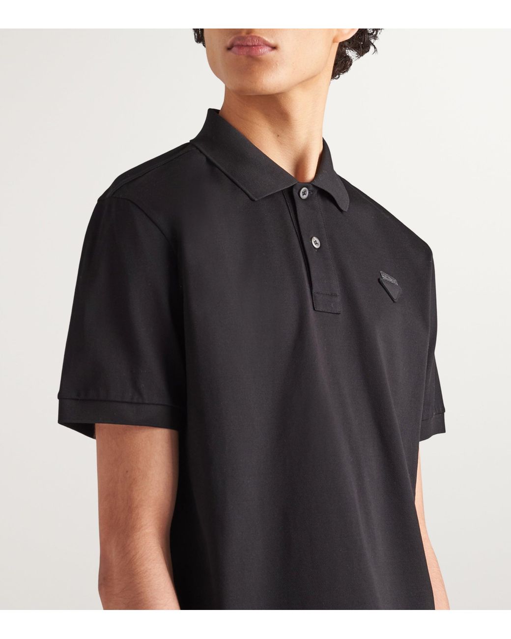 Prada Black Cotton Piqué Polo Shirt for men